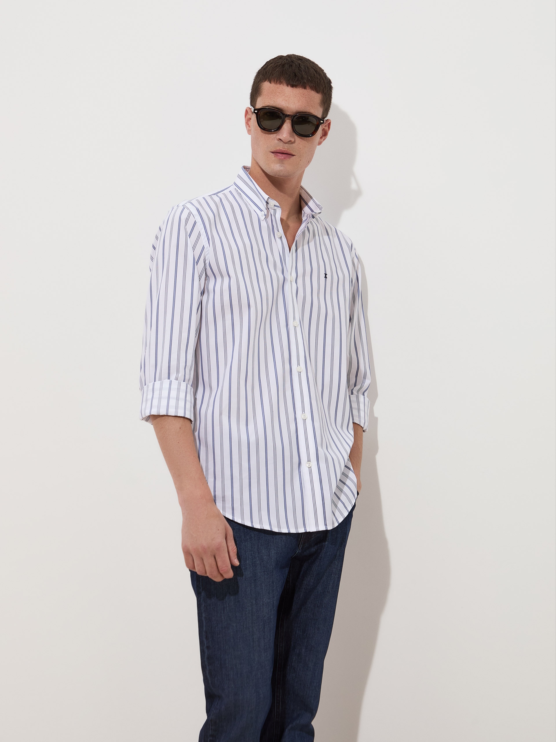 Camisa Regular Fit de Algodão Azul-marinho-3