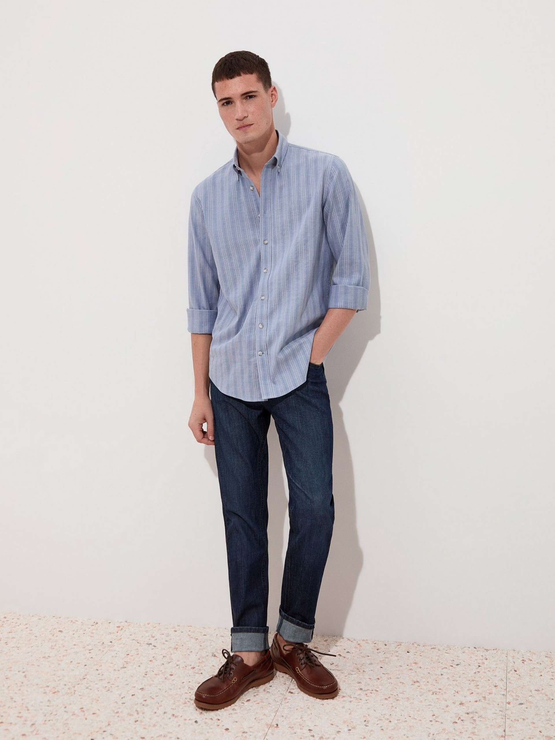 Camisa Regular Fit de Algodão Azul-2