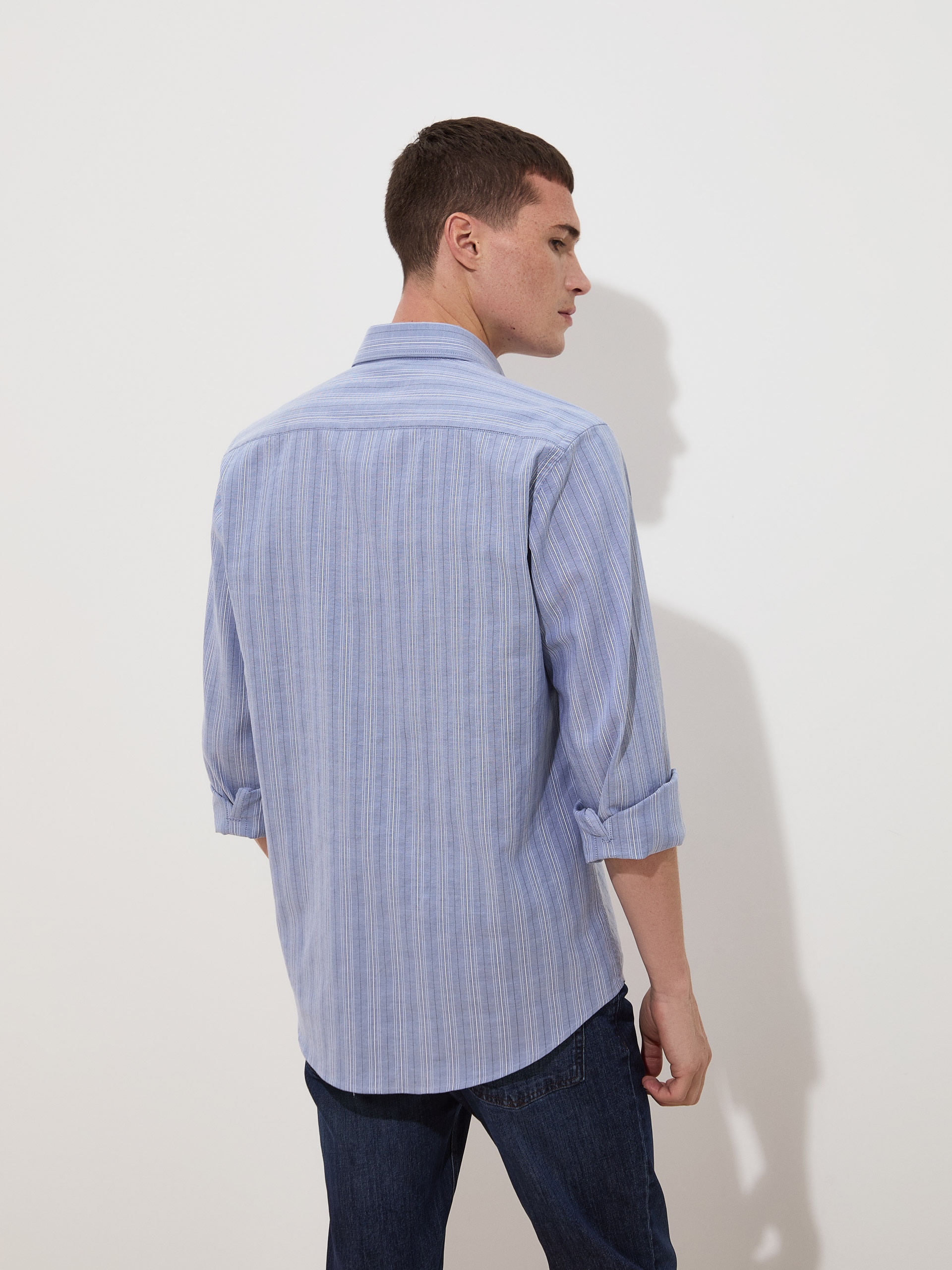 Camisa Regular Fit de Algodão Azul-4
