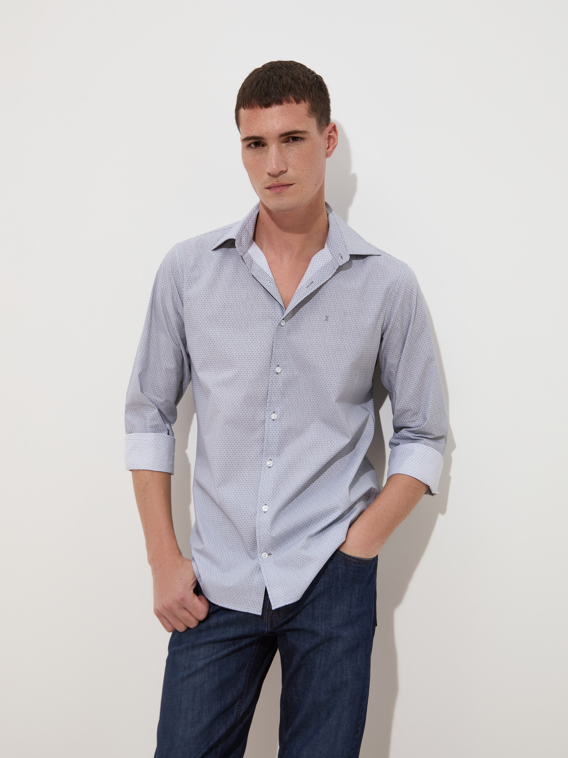 Camisa Slim Fit Cinza-3