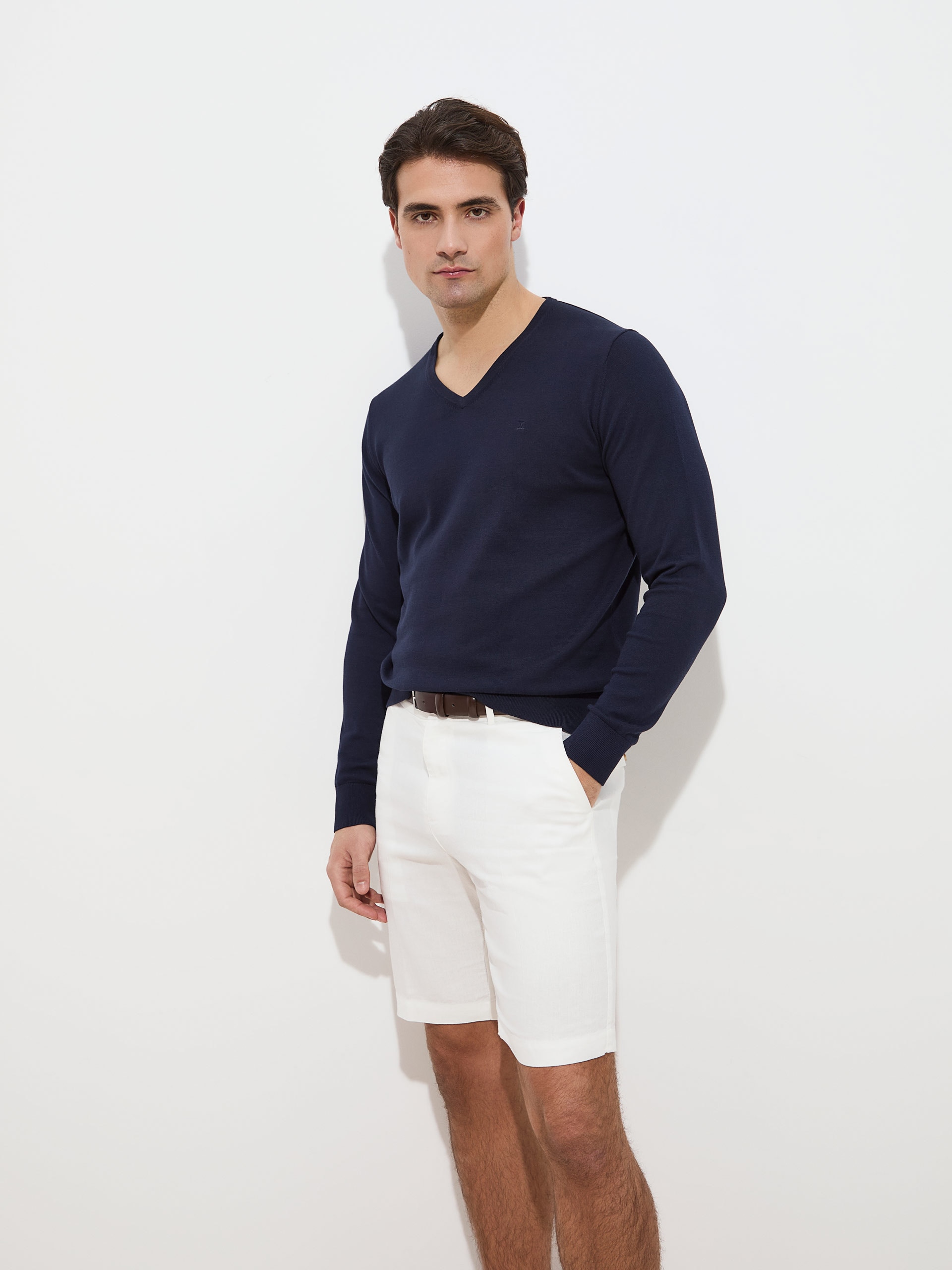 Camisola de Malha em Algodão Azul-marinho-3