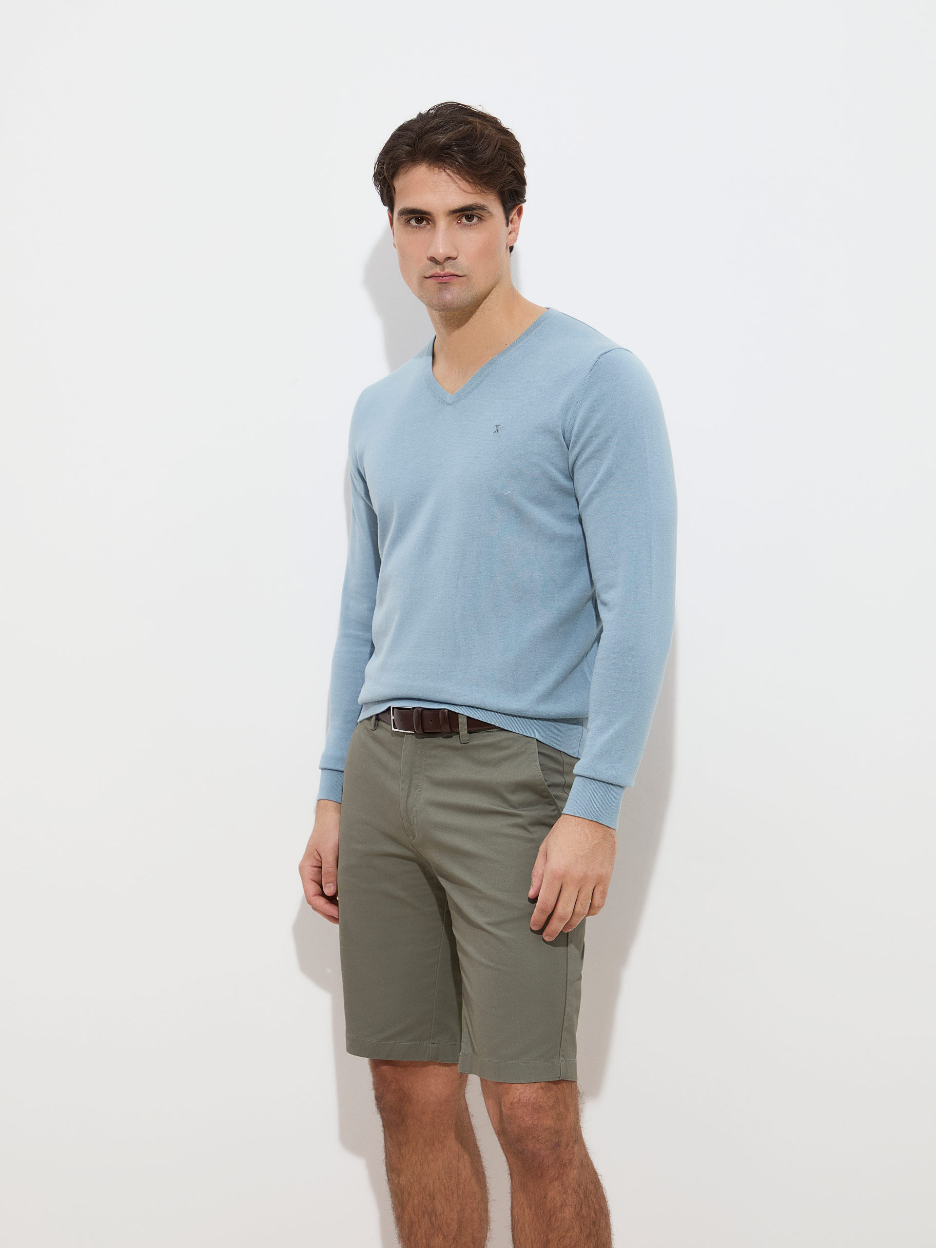 Camisola em Malha de Algodão Azul-claro-3