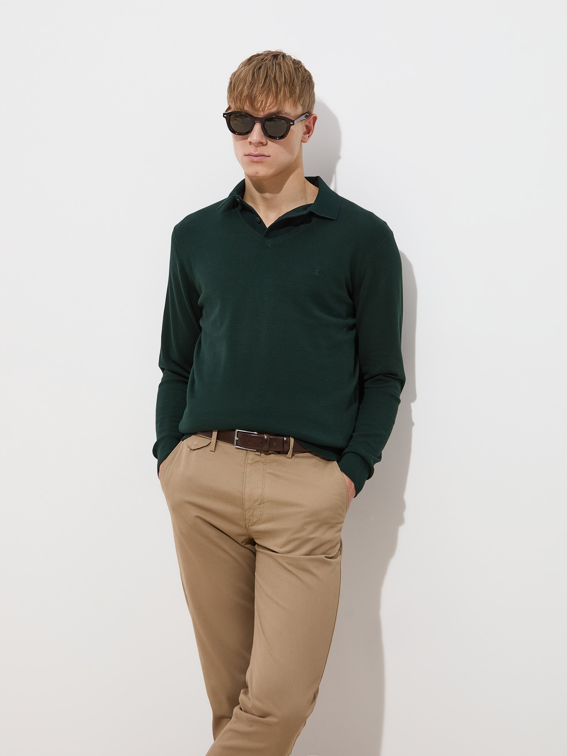 Camisola de Malha em Algodão Verde-escuro-1