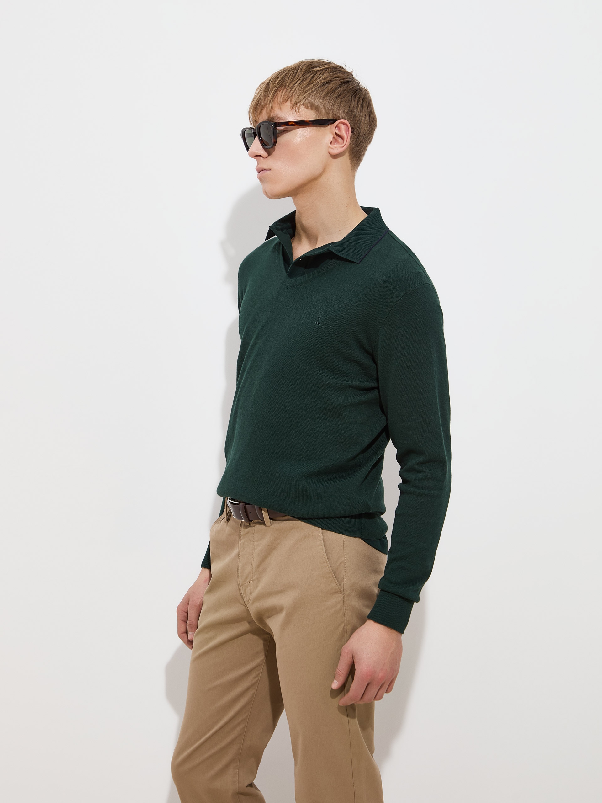 Camisola de Malha em Algodão Verde-escuro-3