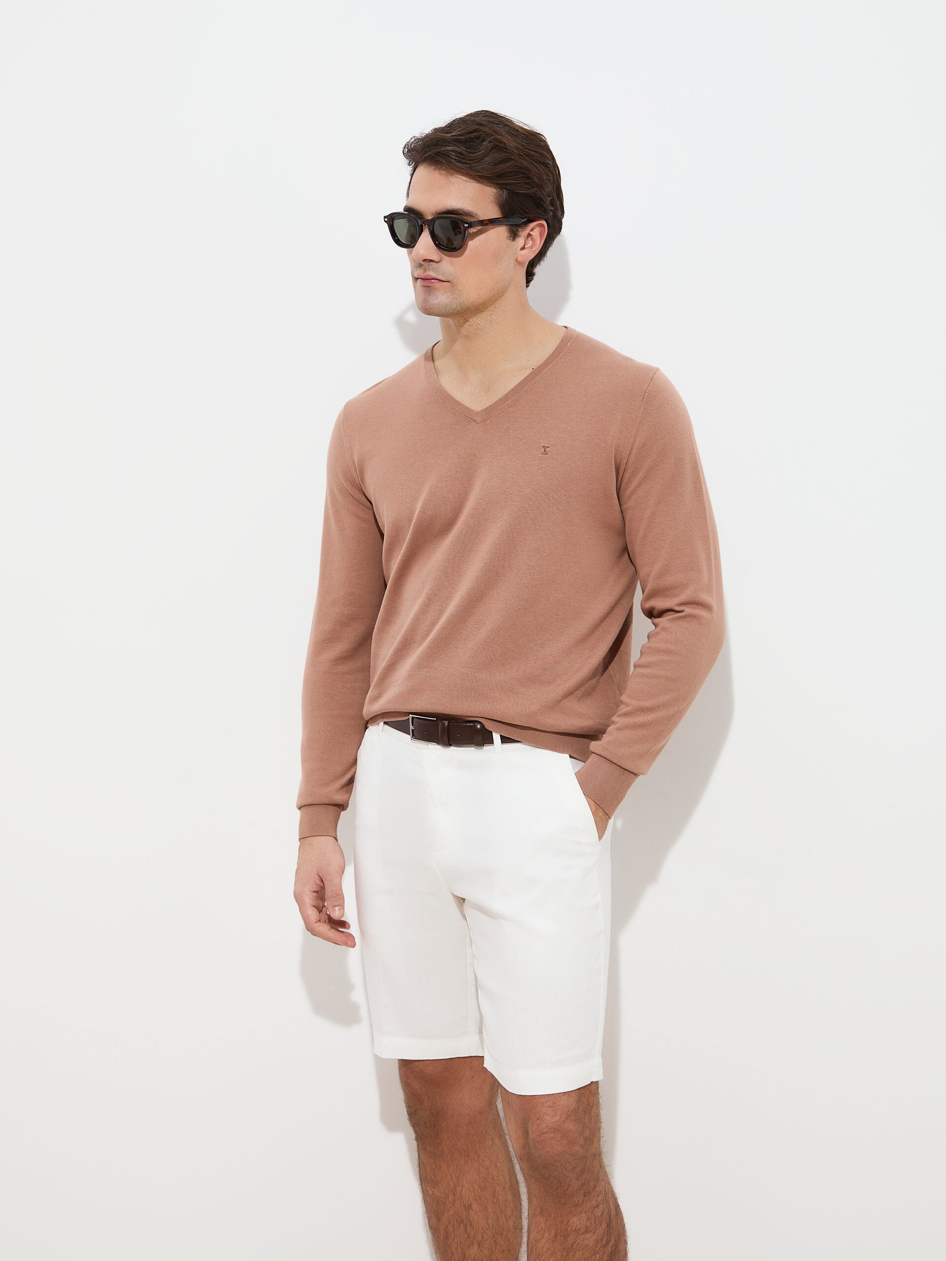 Camisola de Malha em Algodão Bege-3