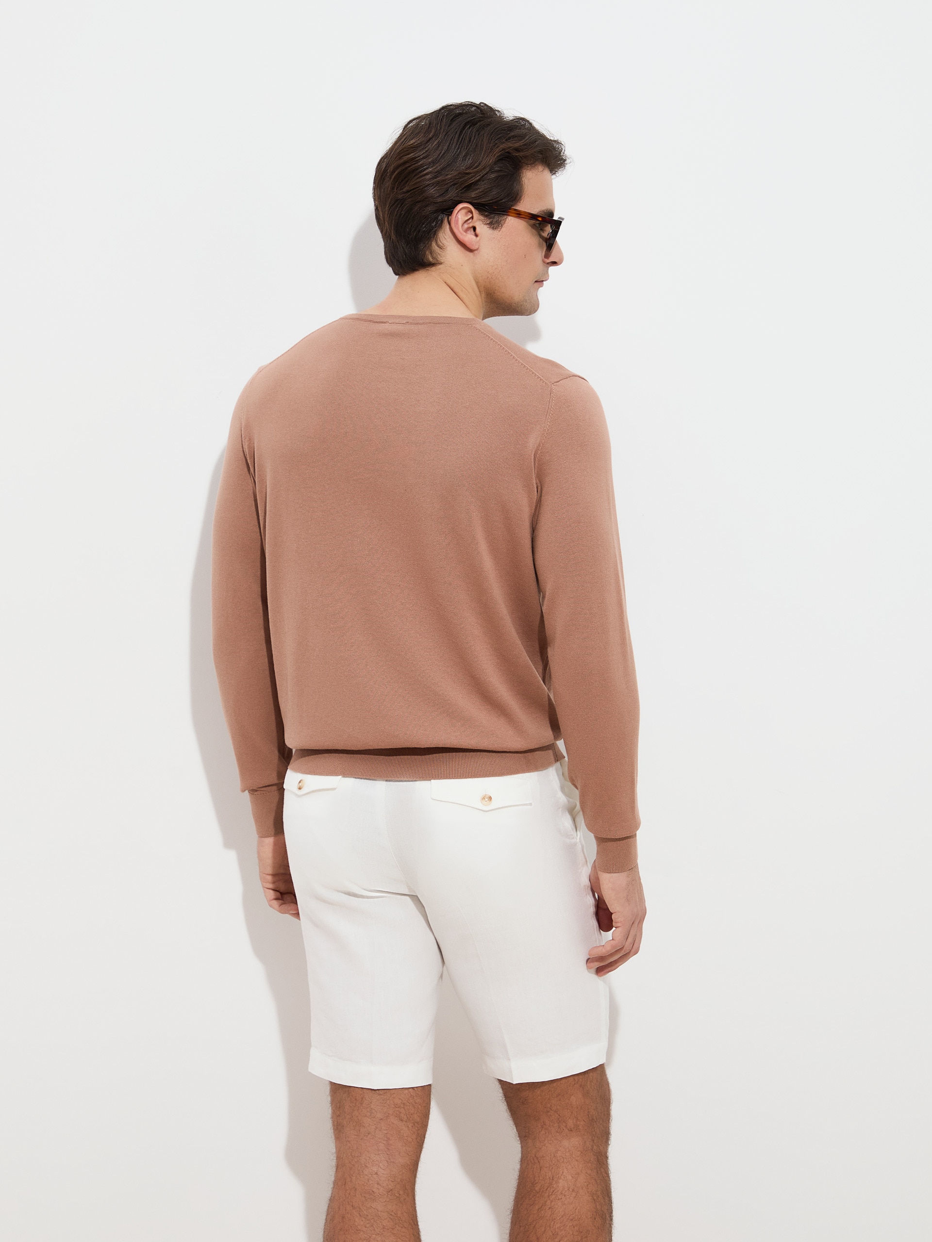 Camisola de Malha em Algodão Bege-4