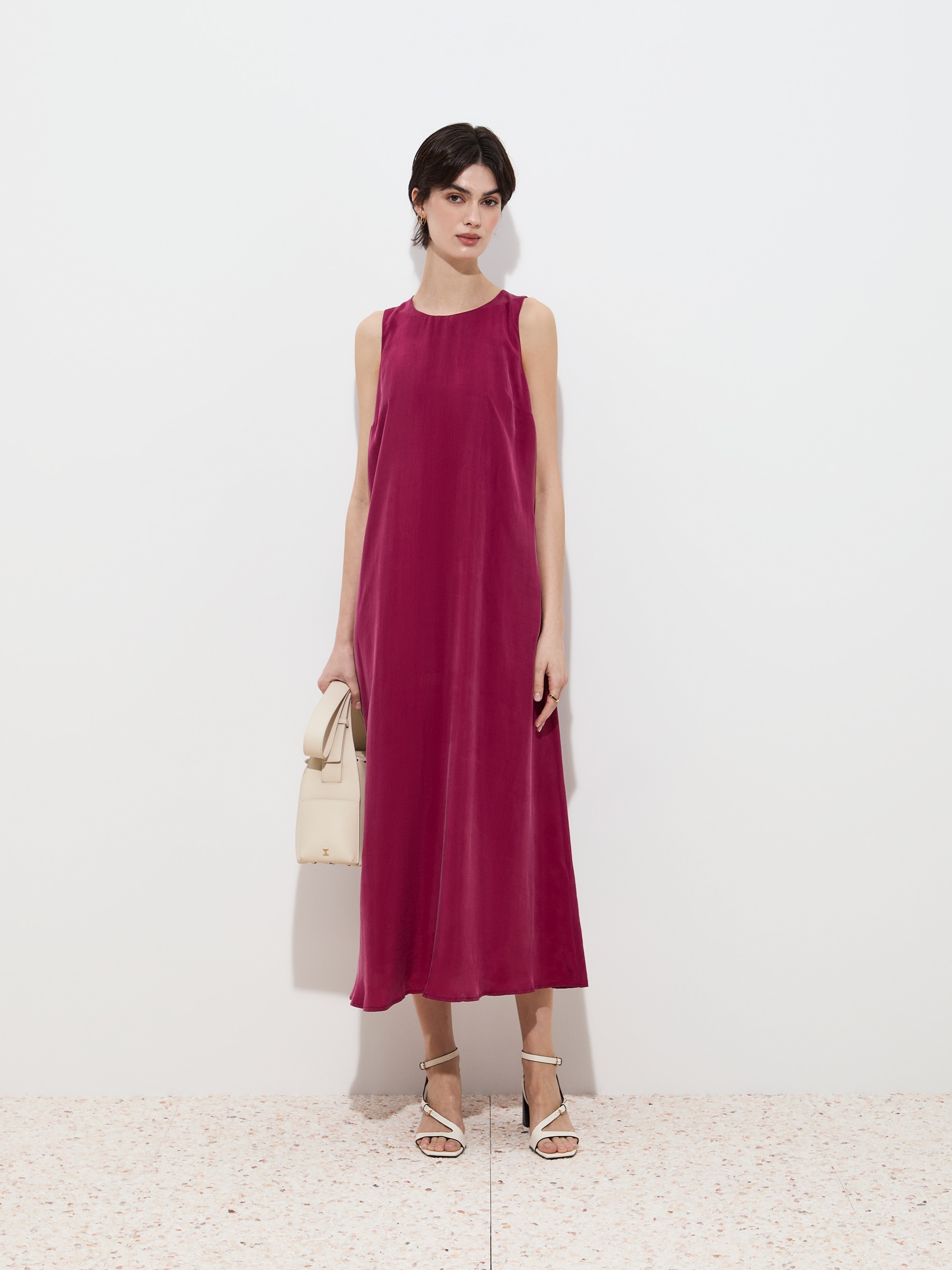 Vestido Midi Fluido em Cupro Rosa-escuro-2