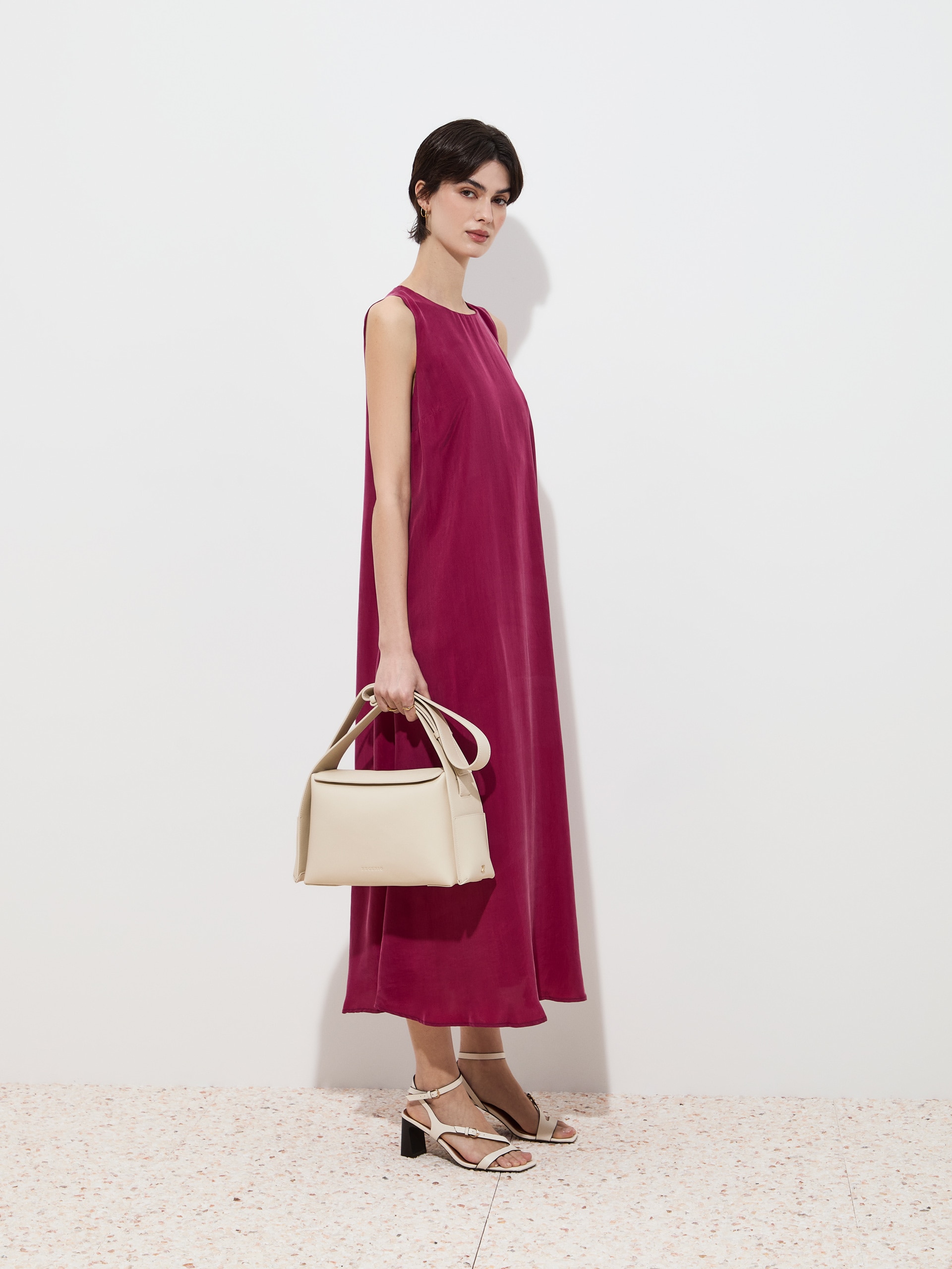 Vestido Midi Fluido em Cupro Rosa-escuro-3