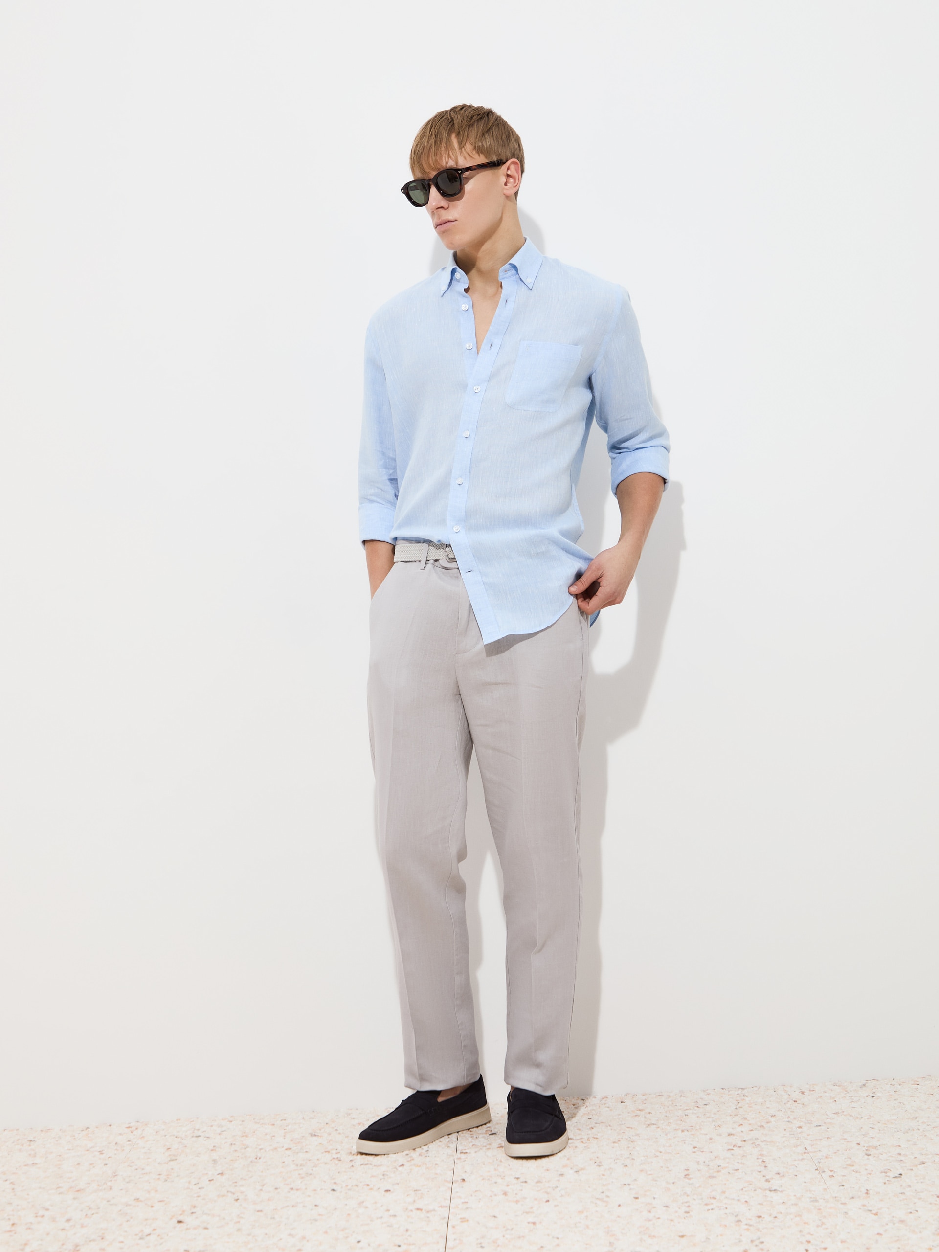 Camisa Regular Fit de Linho Azul-claro-2