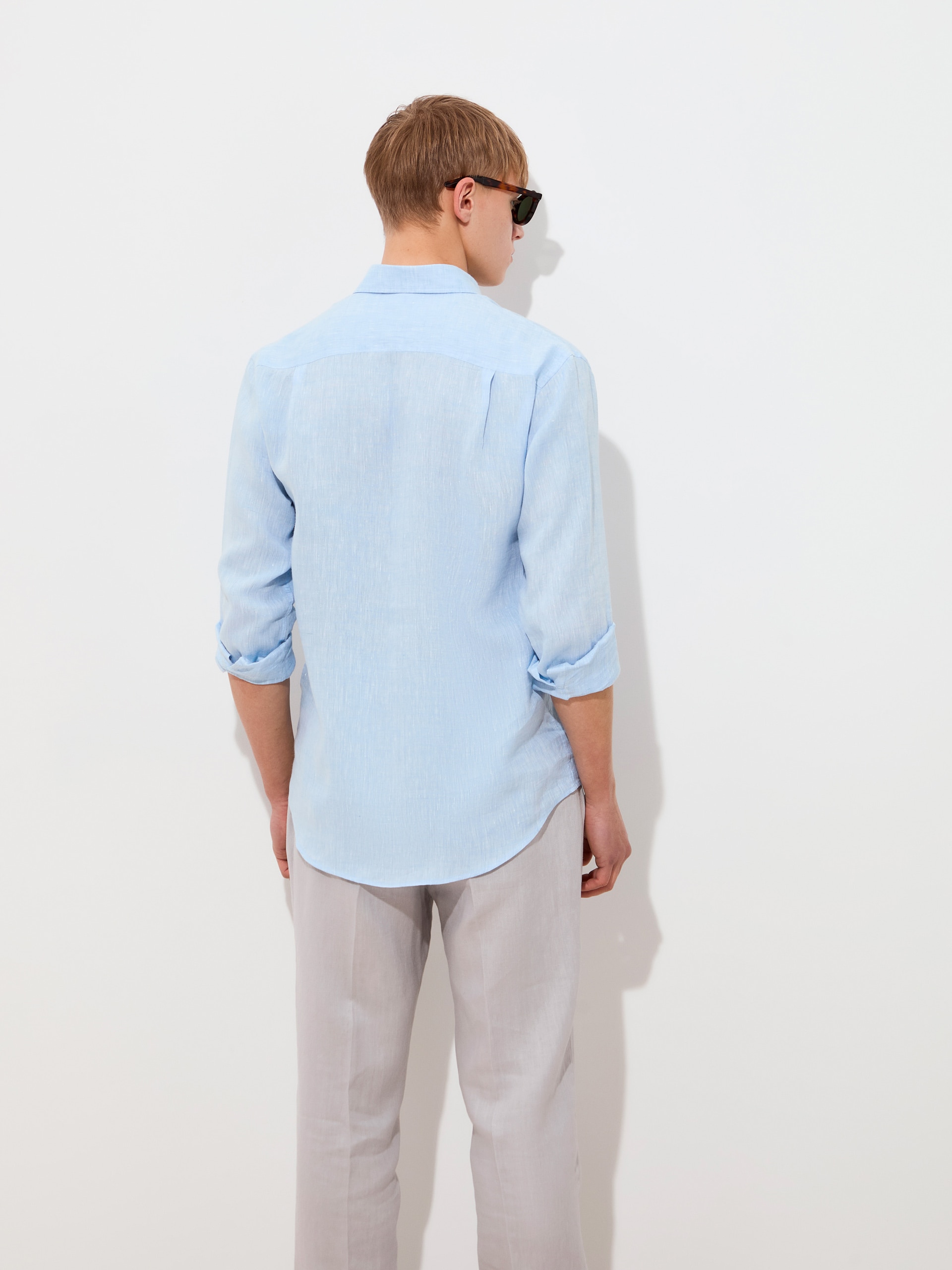 Camisa Regular Fit de Linho Azul-claro-4