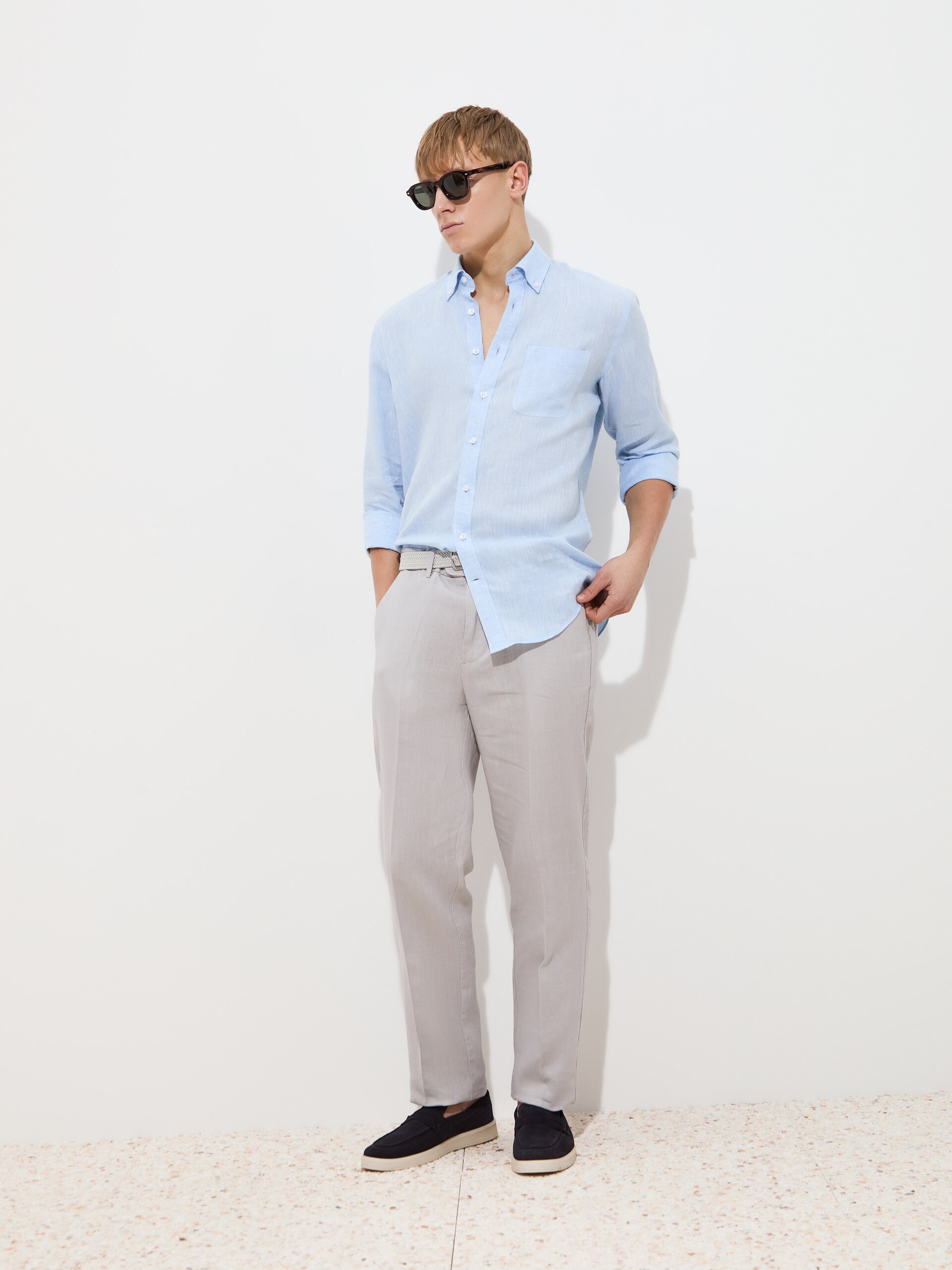 Camisa Regular Fit de Linho Azul-claro-2