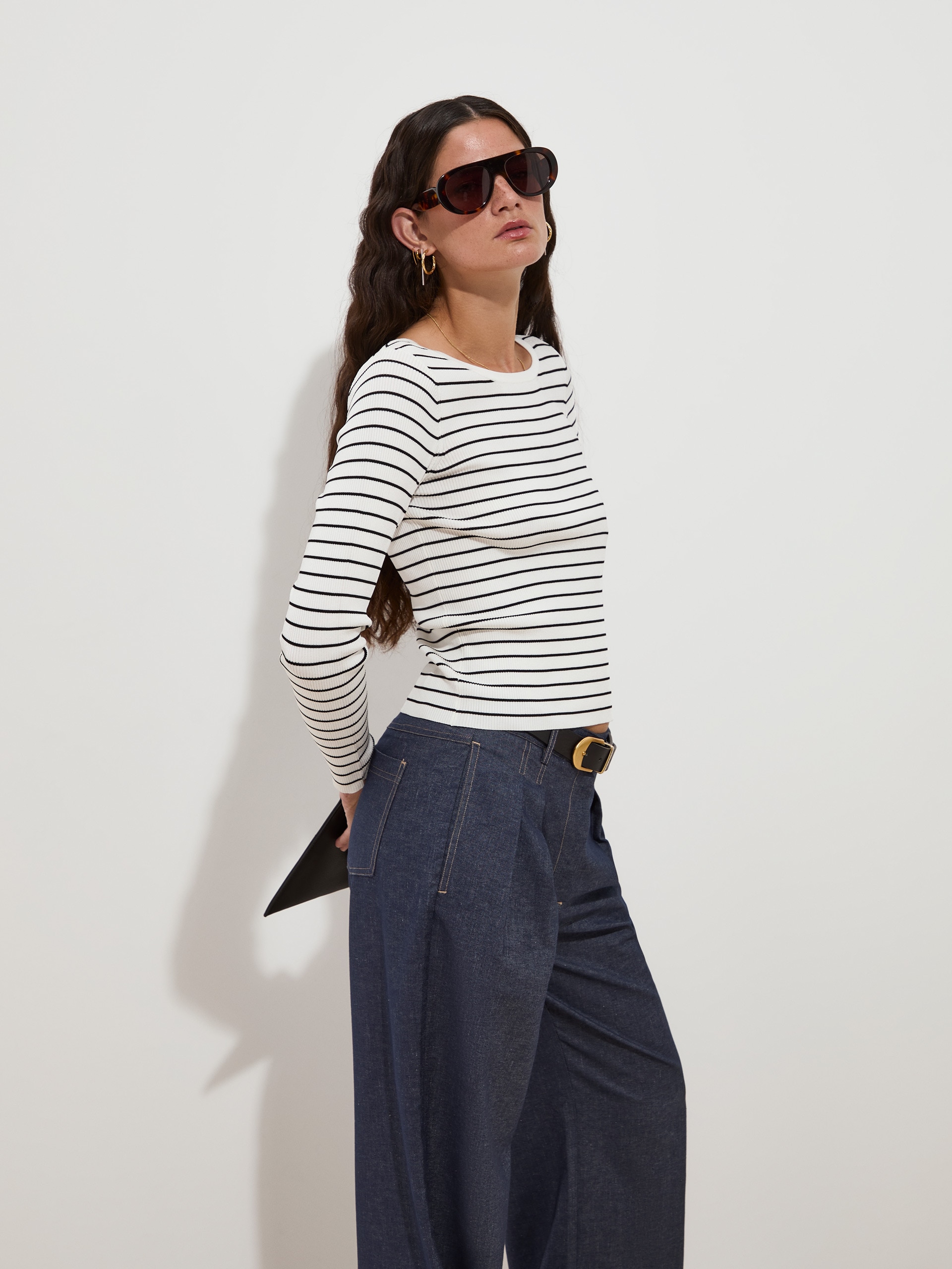 Camisola de Manga Comprida às Riscas Cru-3