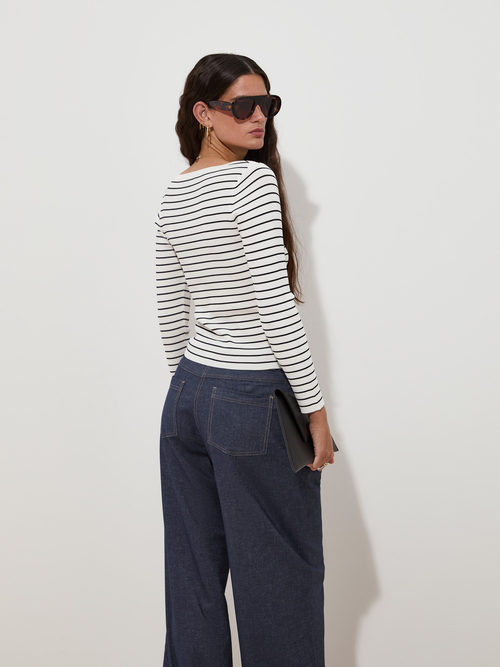 Camisola de Manga Comprida às Riscas Cru-4