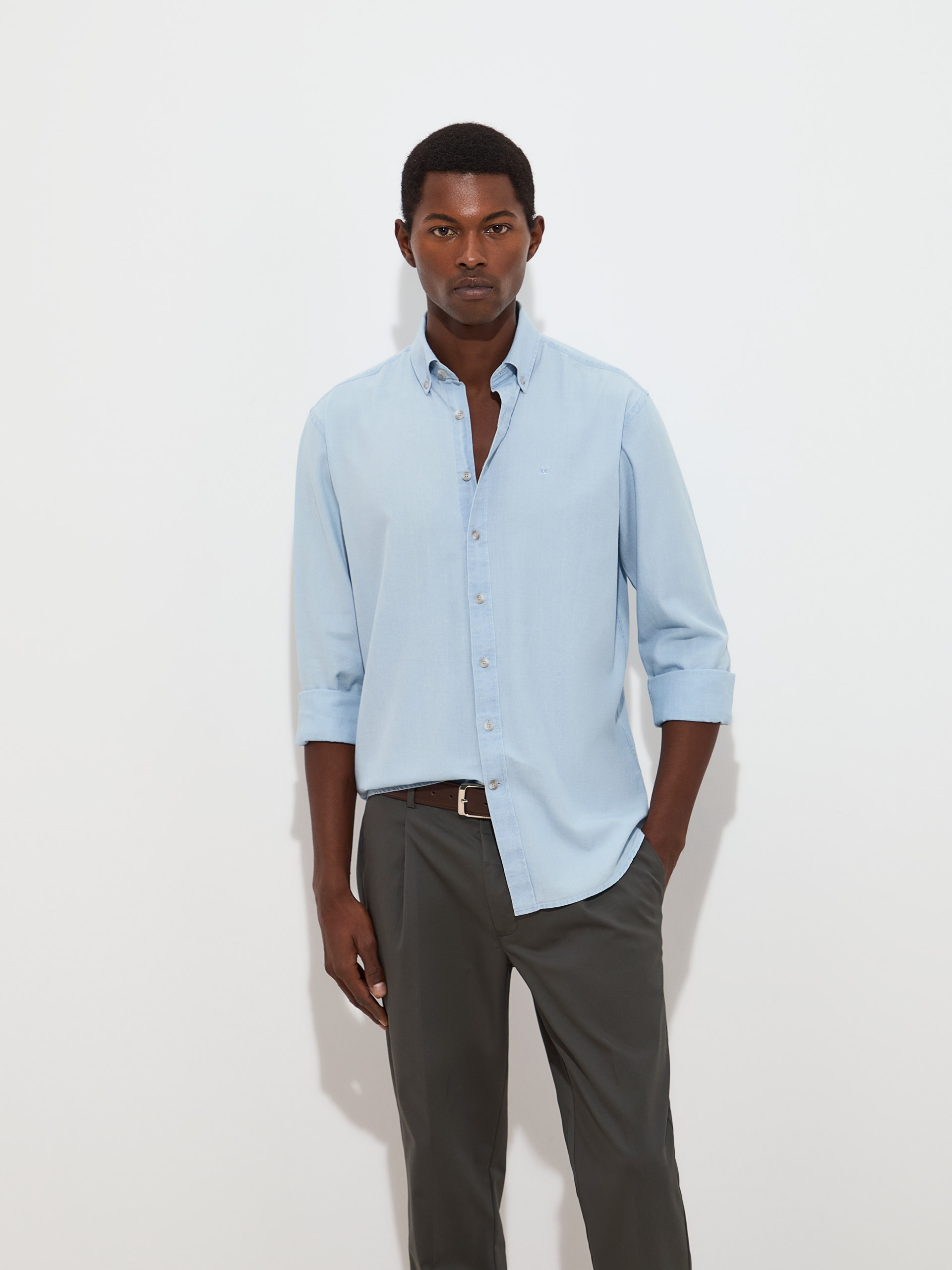 Camisa Regular Fit de Algodão Azul-índigo-1