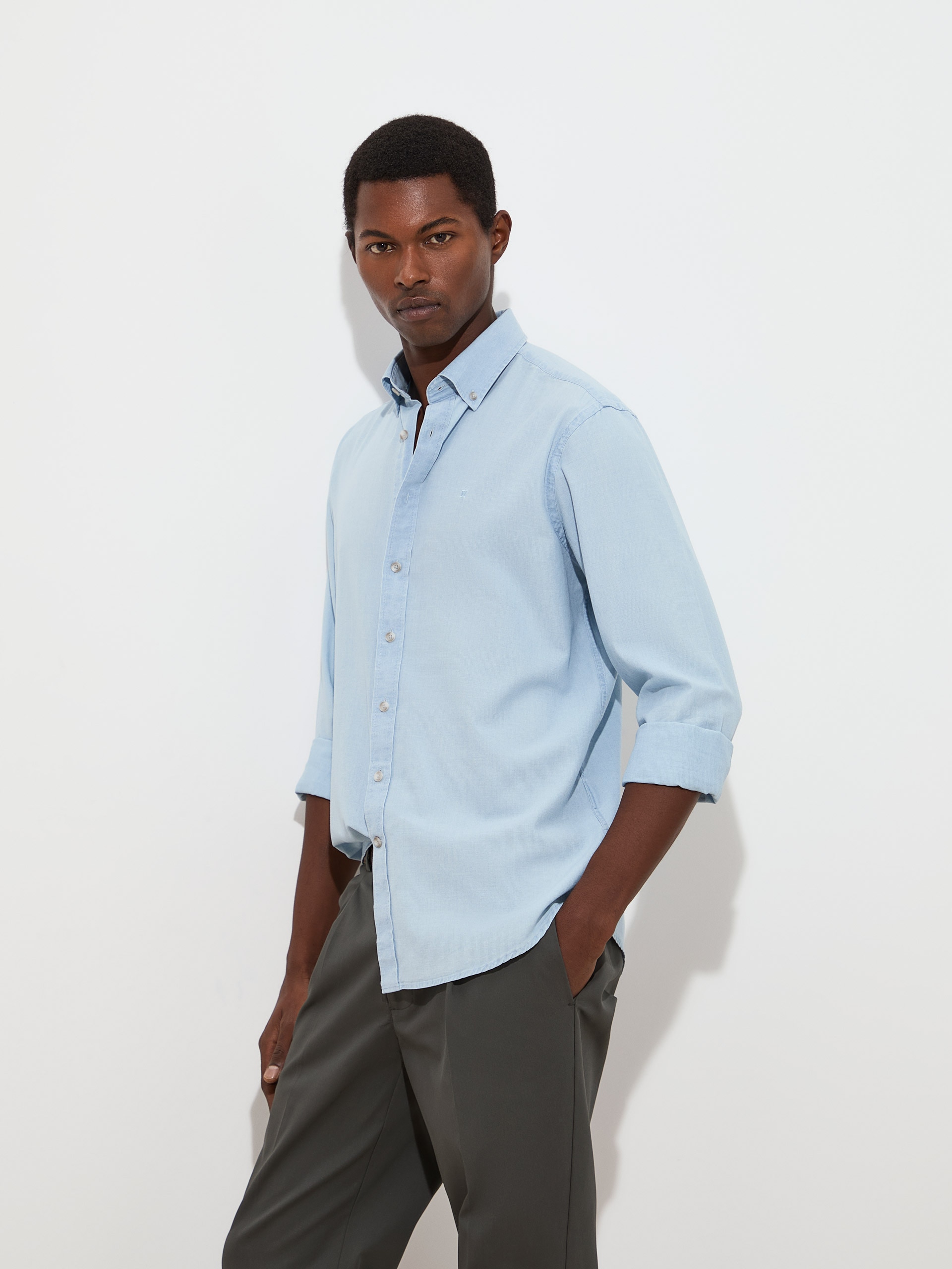 Camisa Regular Fit de Algodão Azul-índigo-3