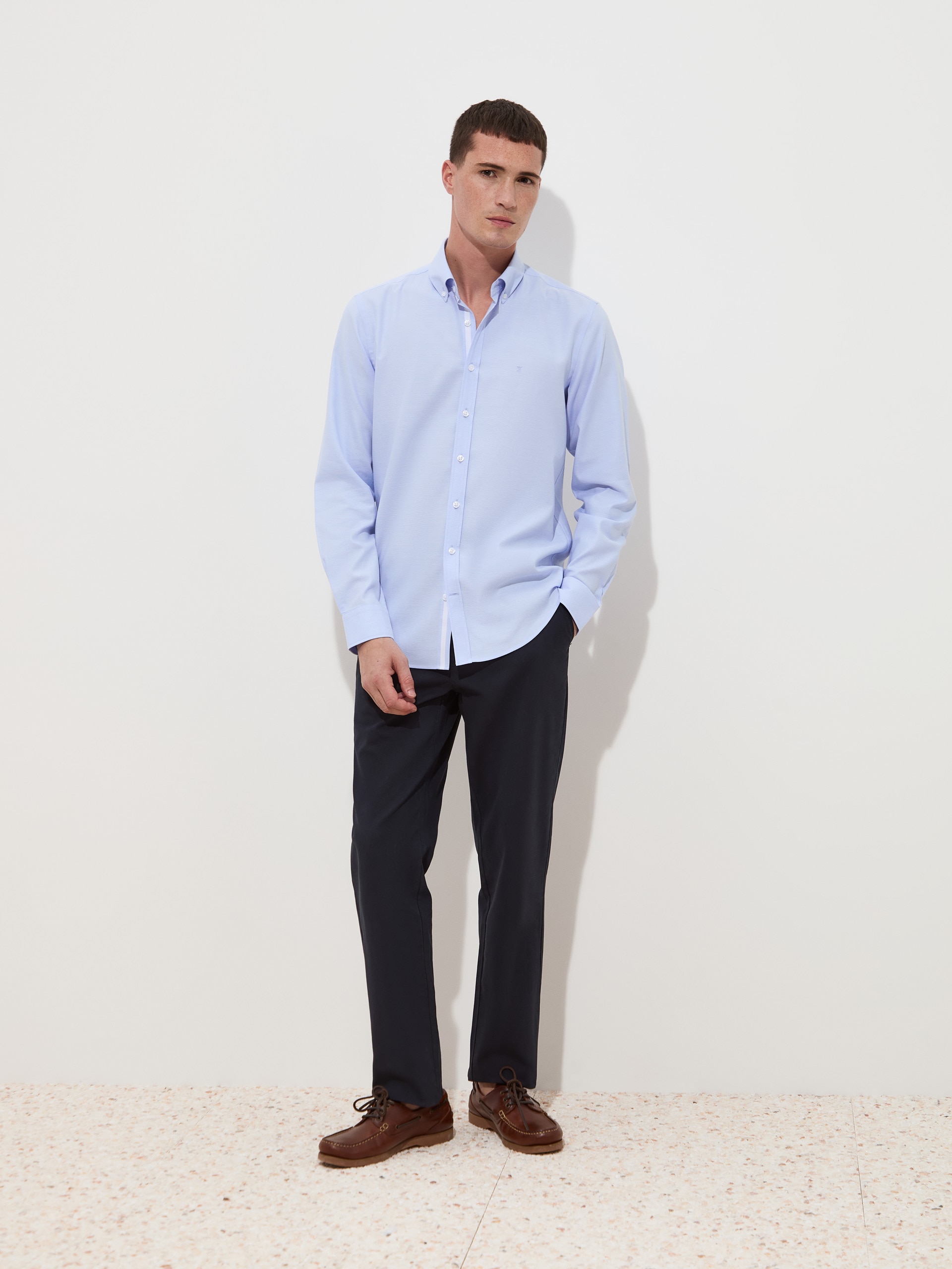 Camisa slim fit em algodão Azul-claro-2