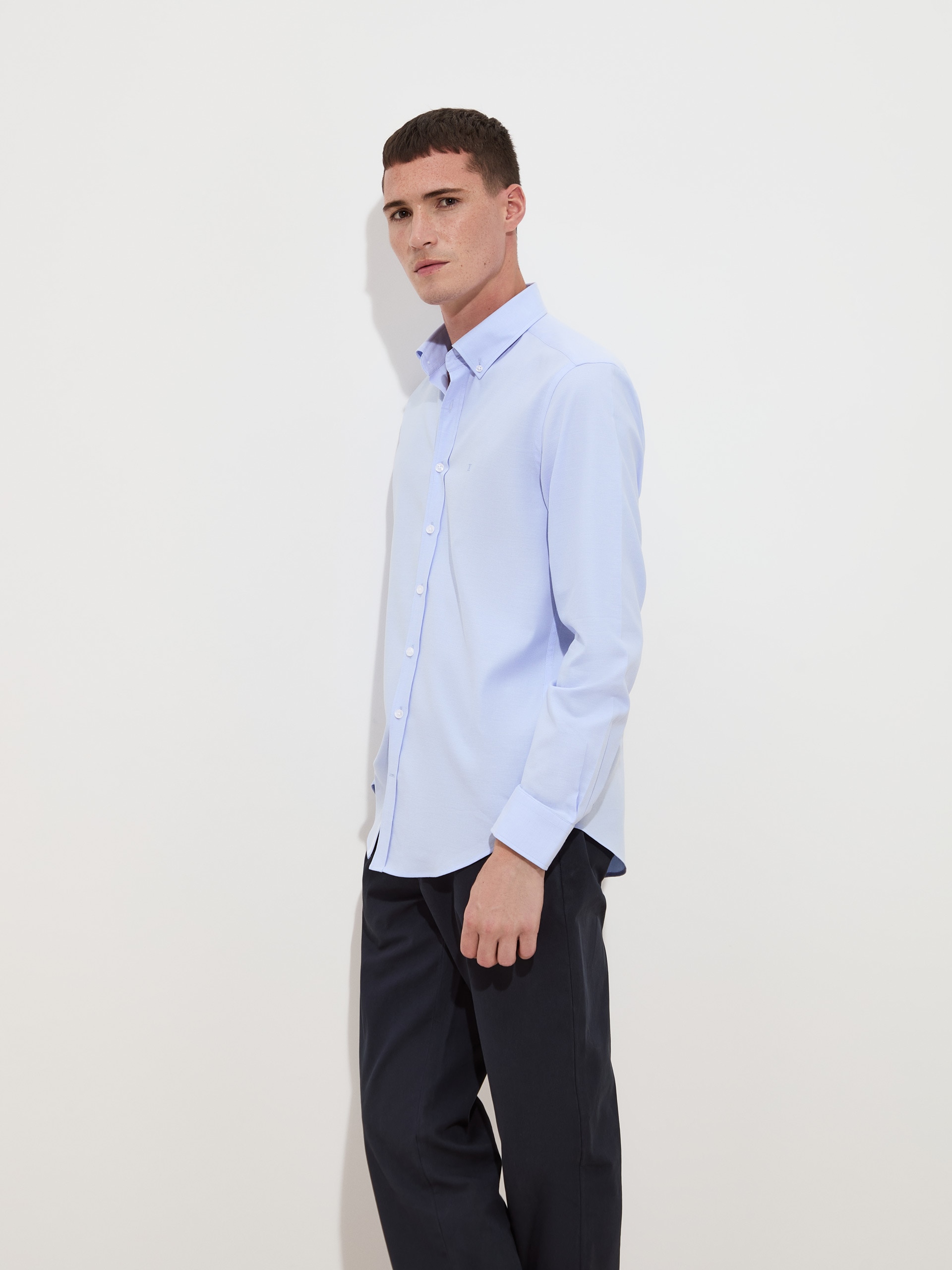 Camisa slim fit em algodão Azul-claro-3