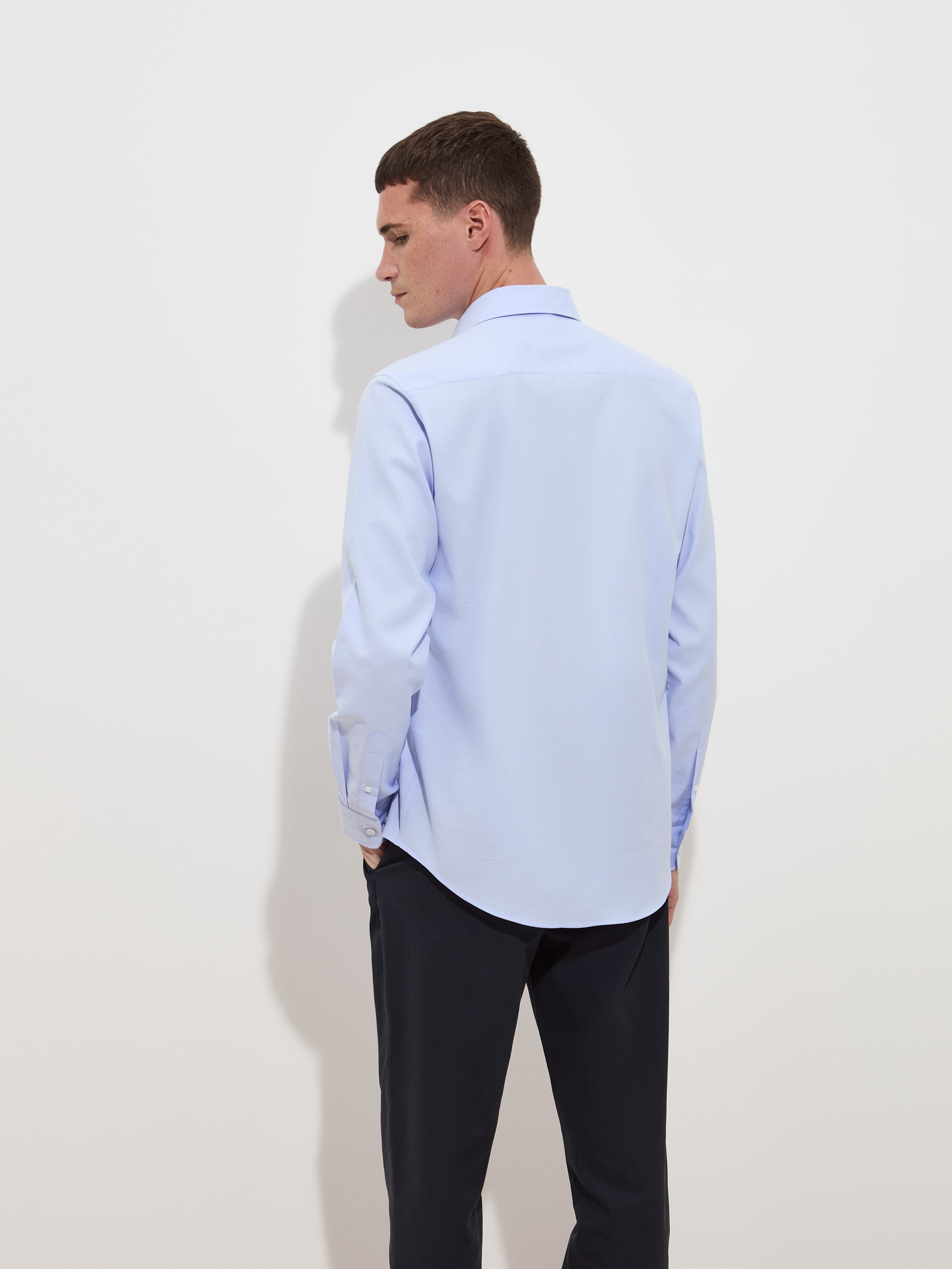 Camisa slim fit em algodão Azul-claro-4
