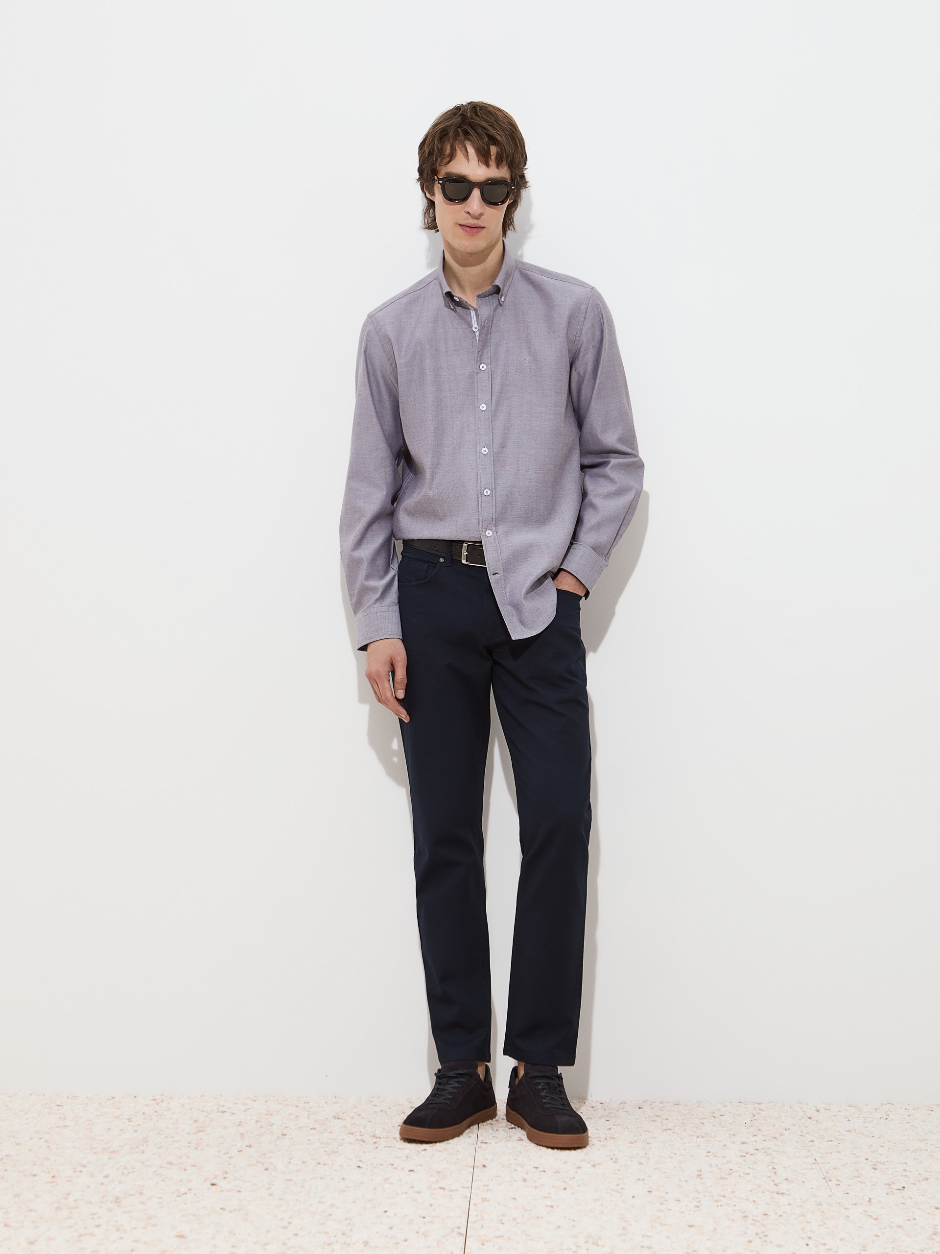 Camisa Regular Fit de Algodão Castanho-escuro-2