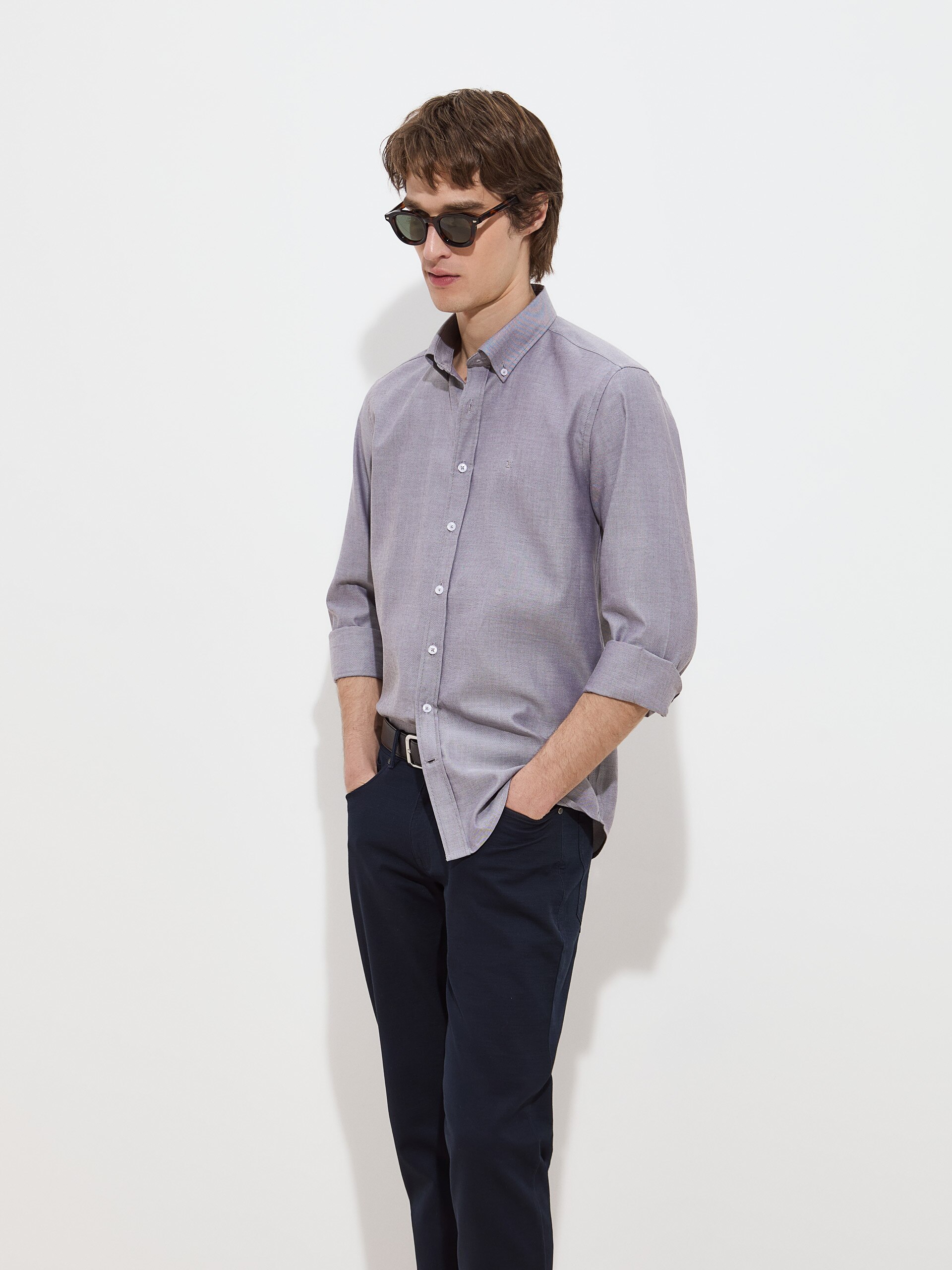 Camisa Regular Fit de Algodão Castanho-escuro-3