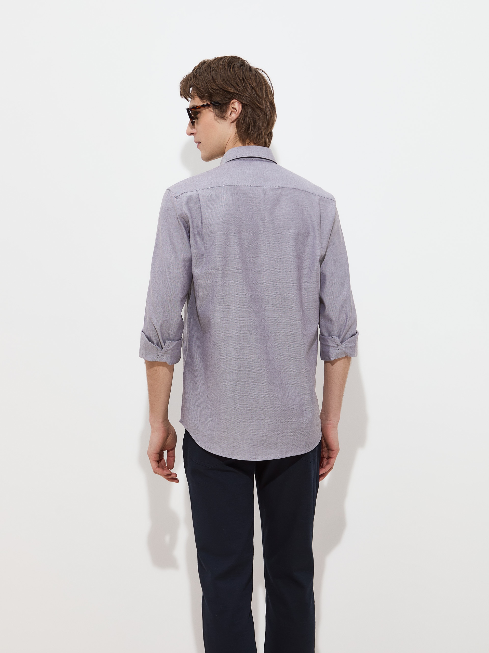 Camisa Regular Fit de Algodão Castanho-escuro-4