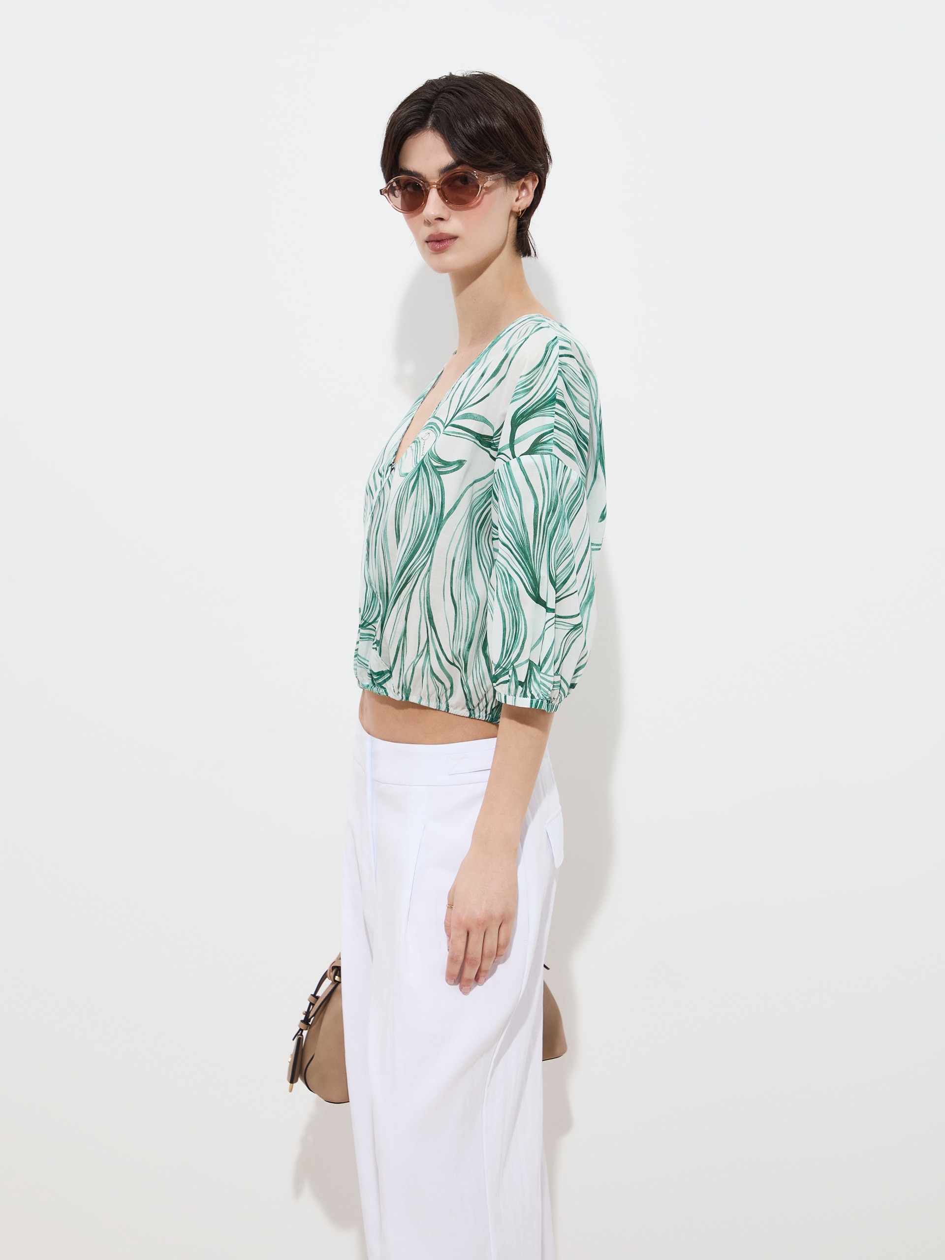 Blusa em Algodão com Estampado Verde-escuro-3