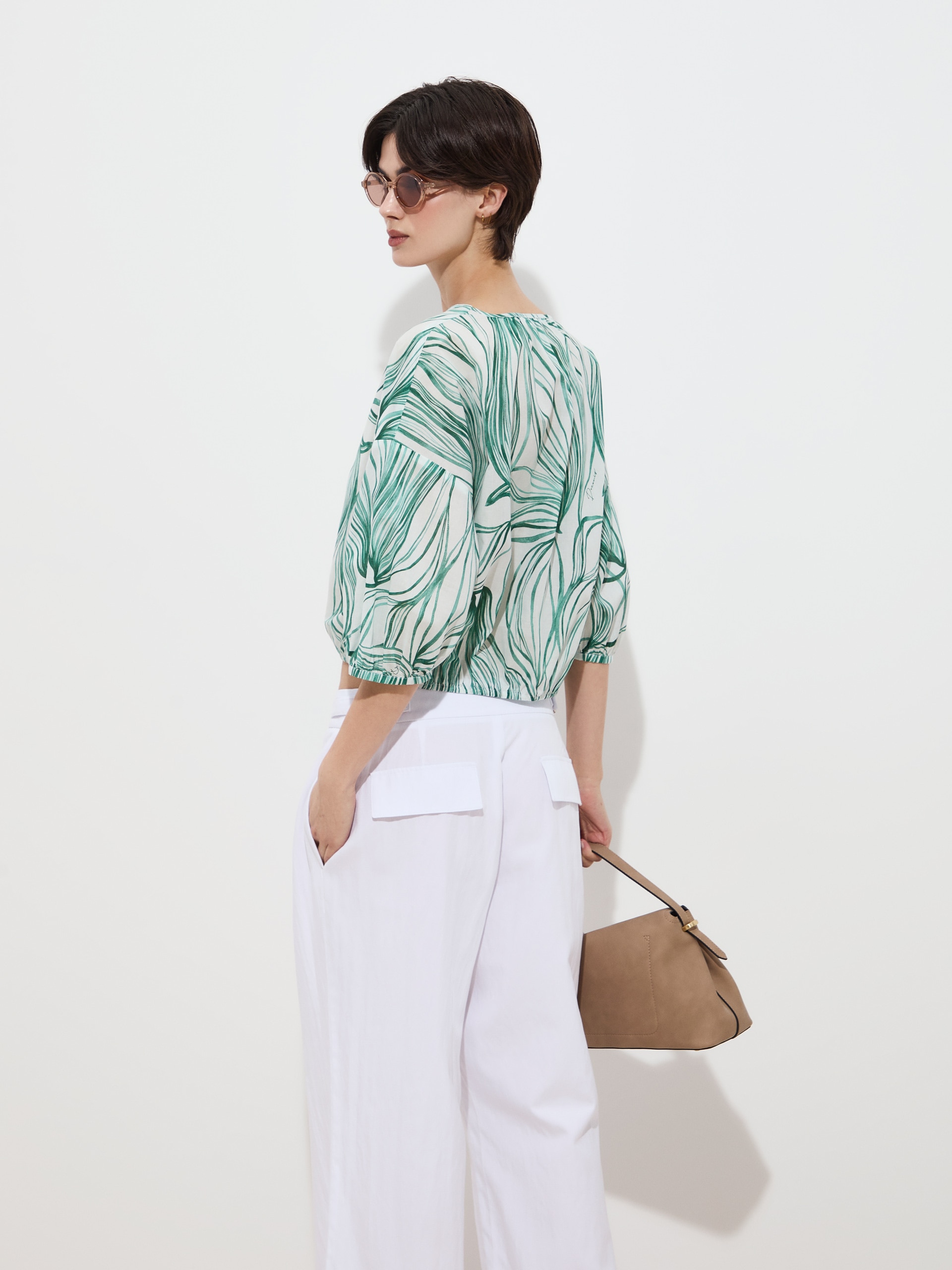 Blusa em Algodão com Estampado Verde-escuro-4