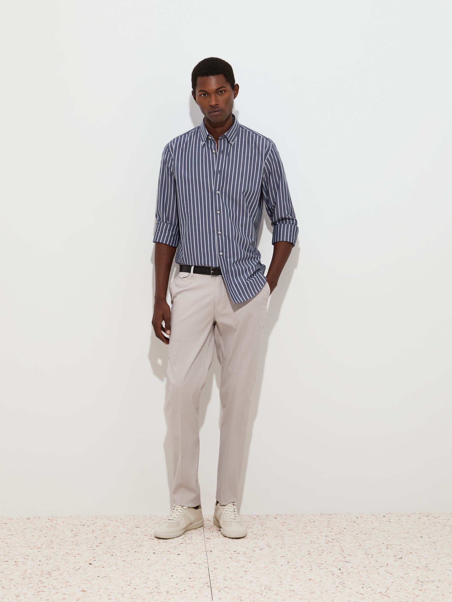 Camisa em Algodão às Riscas Azul-marinho-2