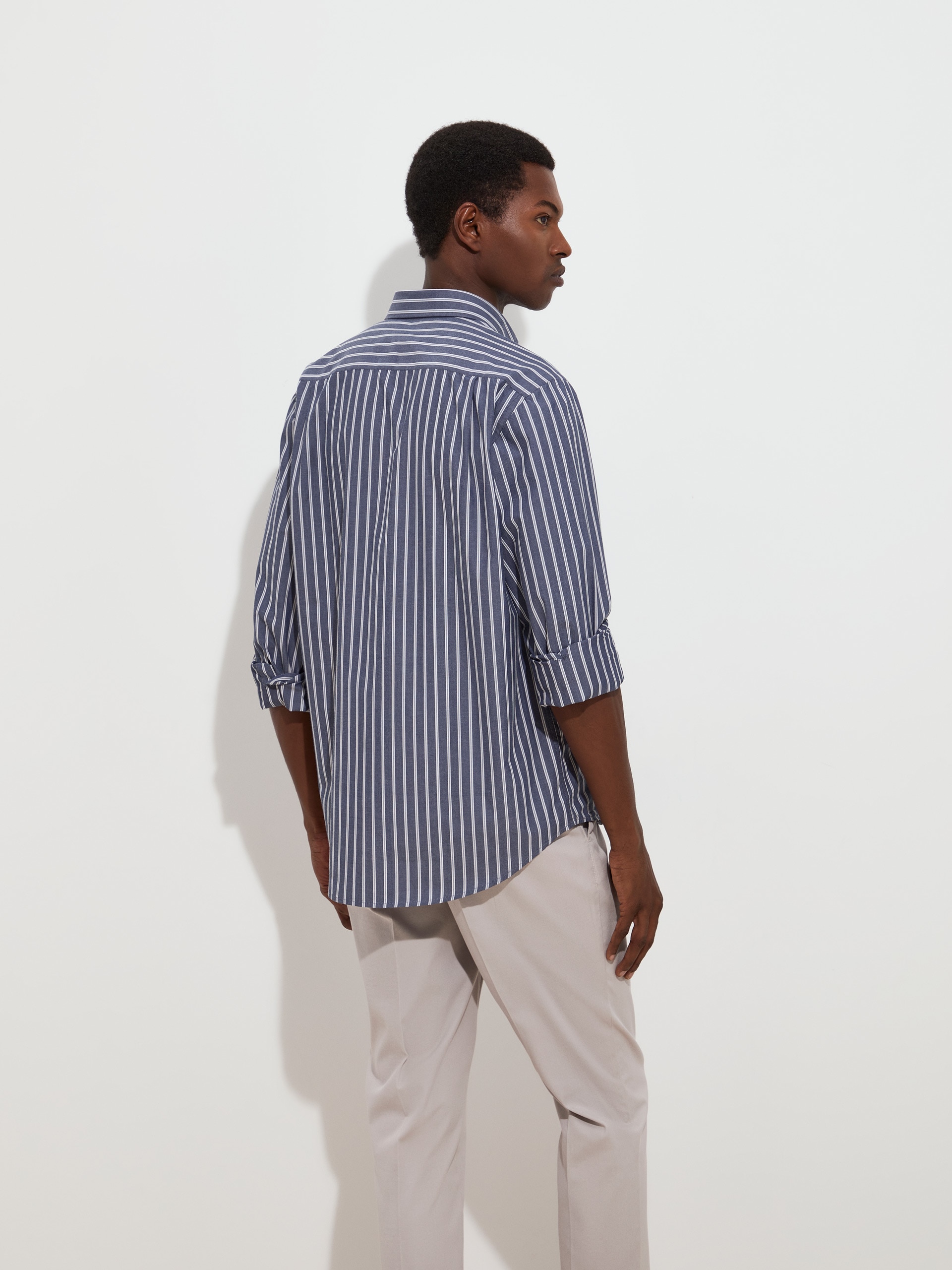 Camisa em Algodão às Riscas Azul-marinho-4