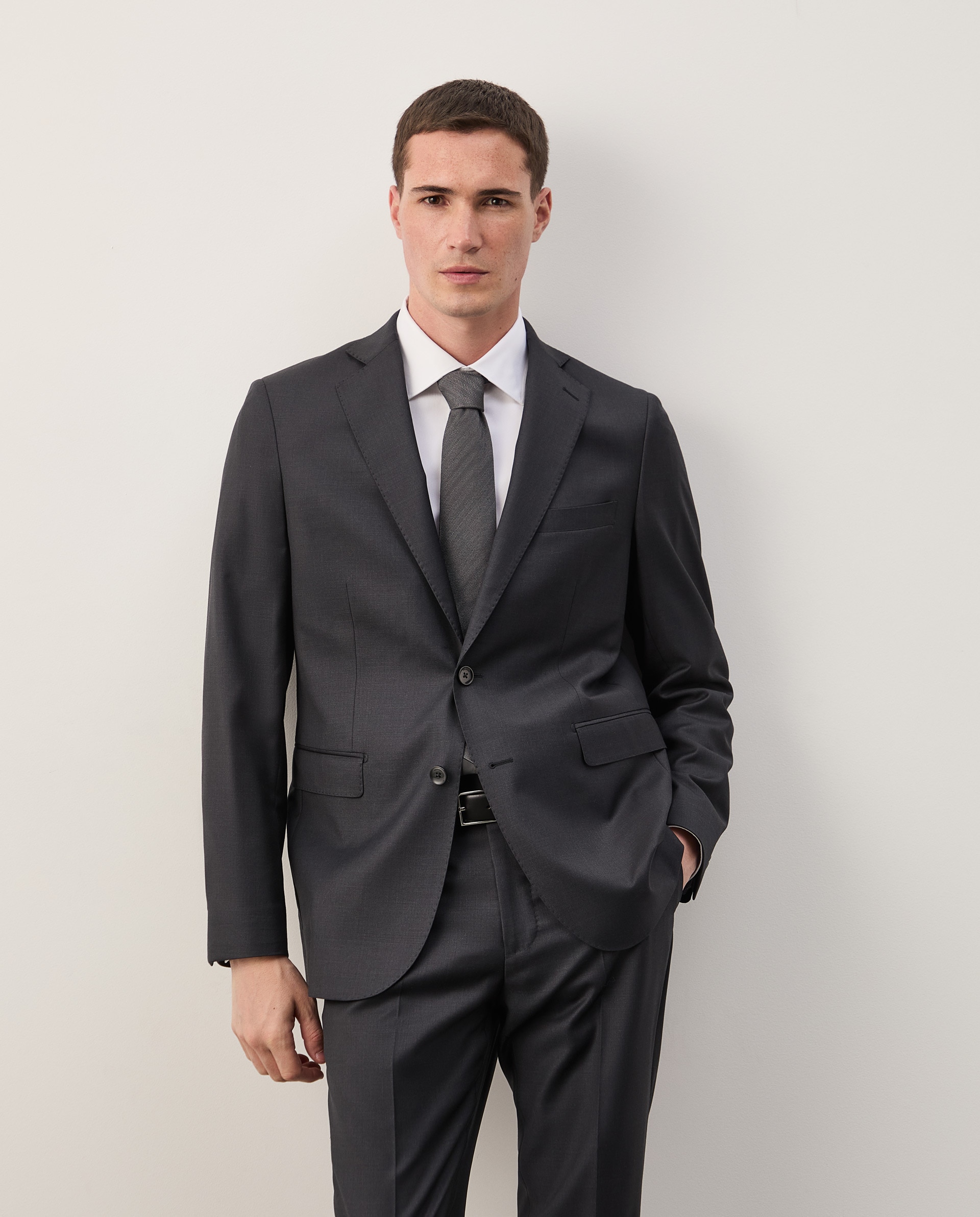 Blazer regular fit em lã Cinzento-escuro-4
