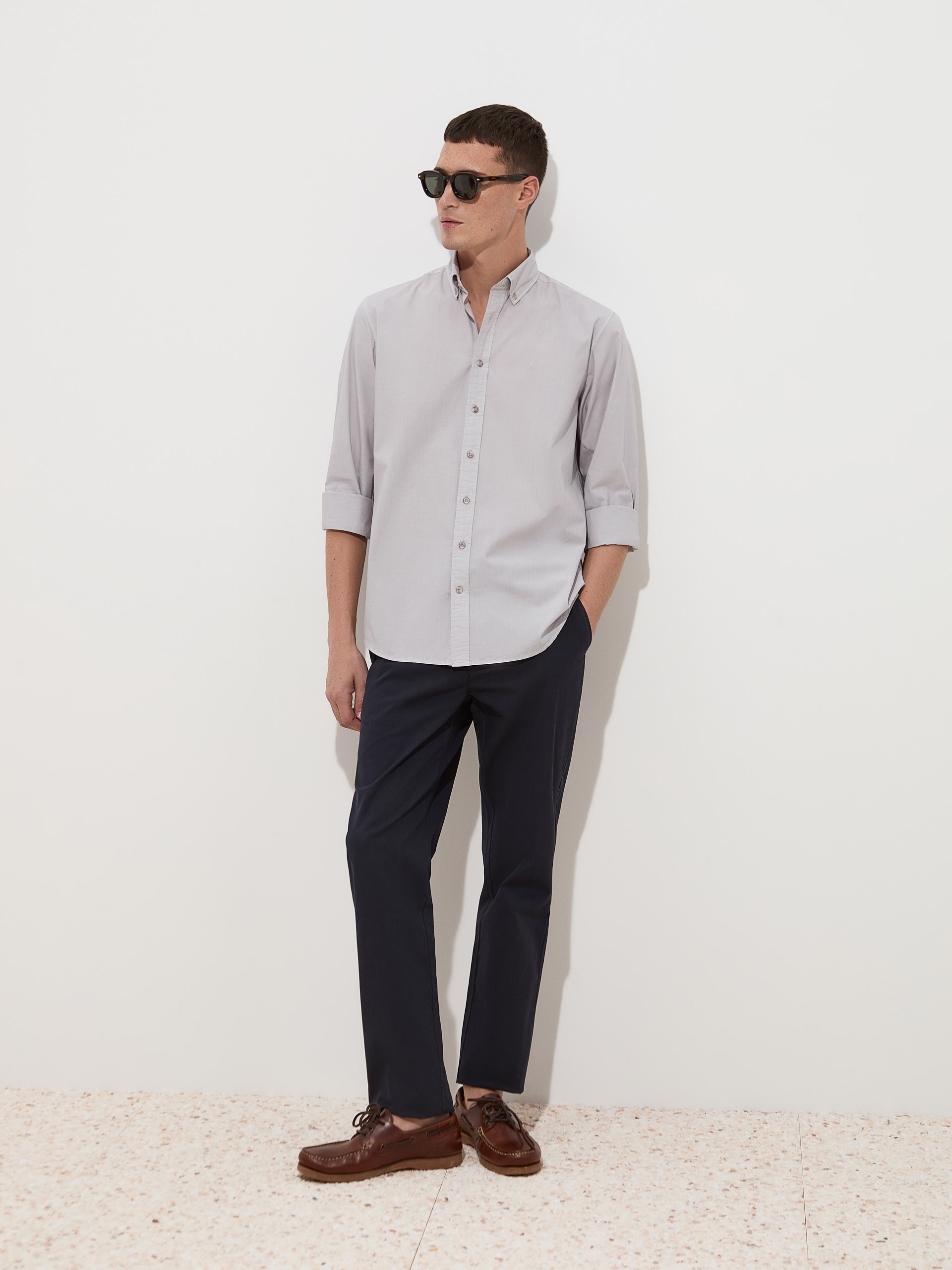 Camisa Regular Fit de Algodão Cinzento-2