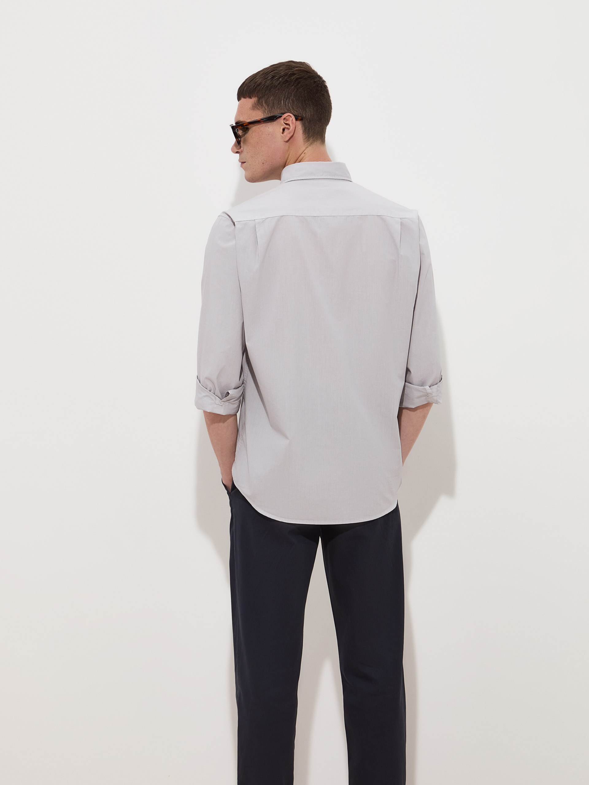 Camisa Regular Fit de Algodão Cinzento-4