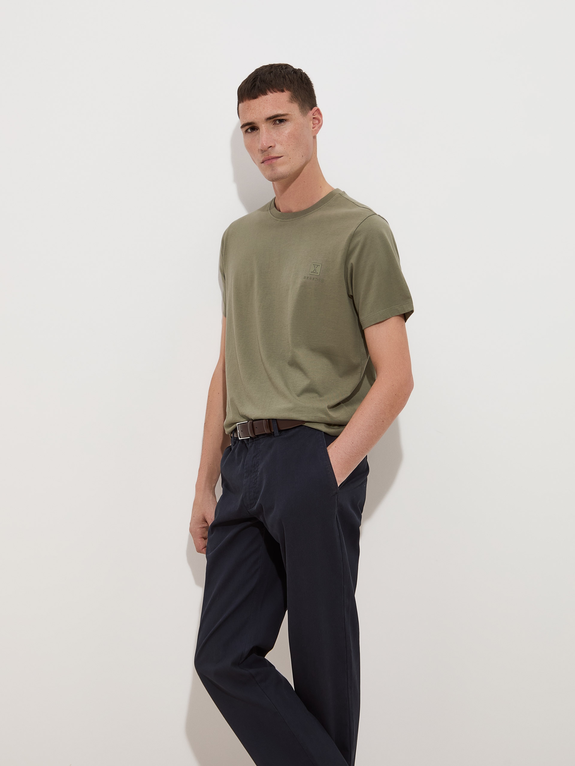 T-Shirt de Manga Curta de Algodão Verde-escuro-3