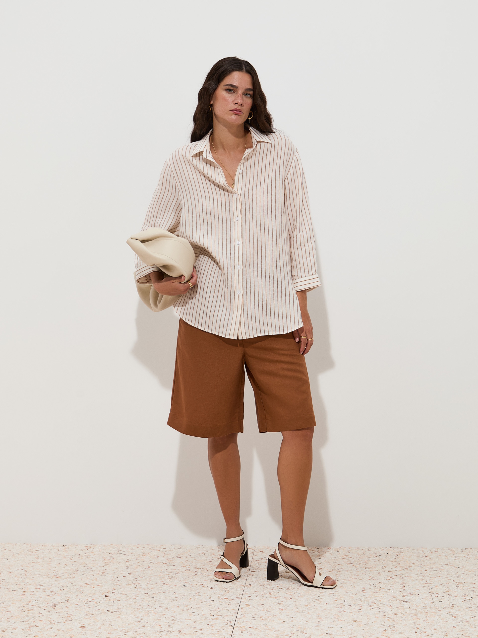 Camisa Regular Fit em Linho com Riscas Branco-2
