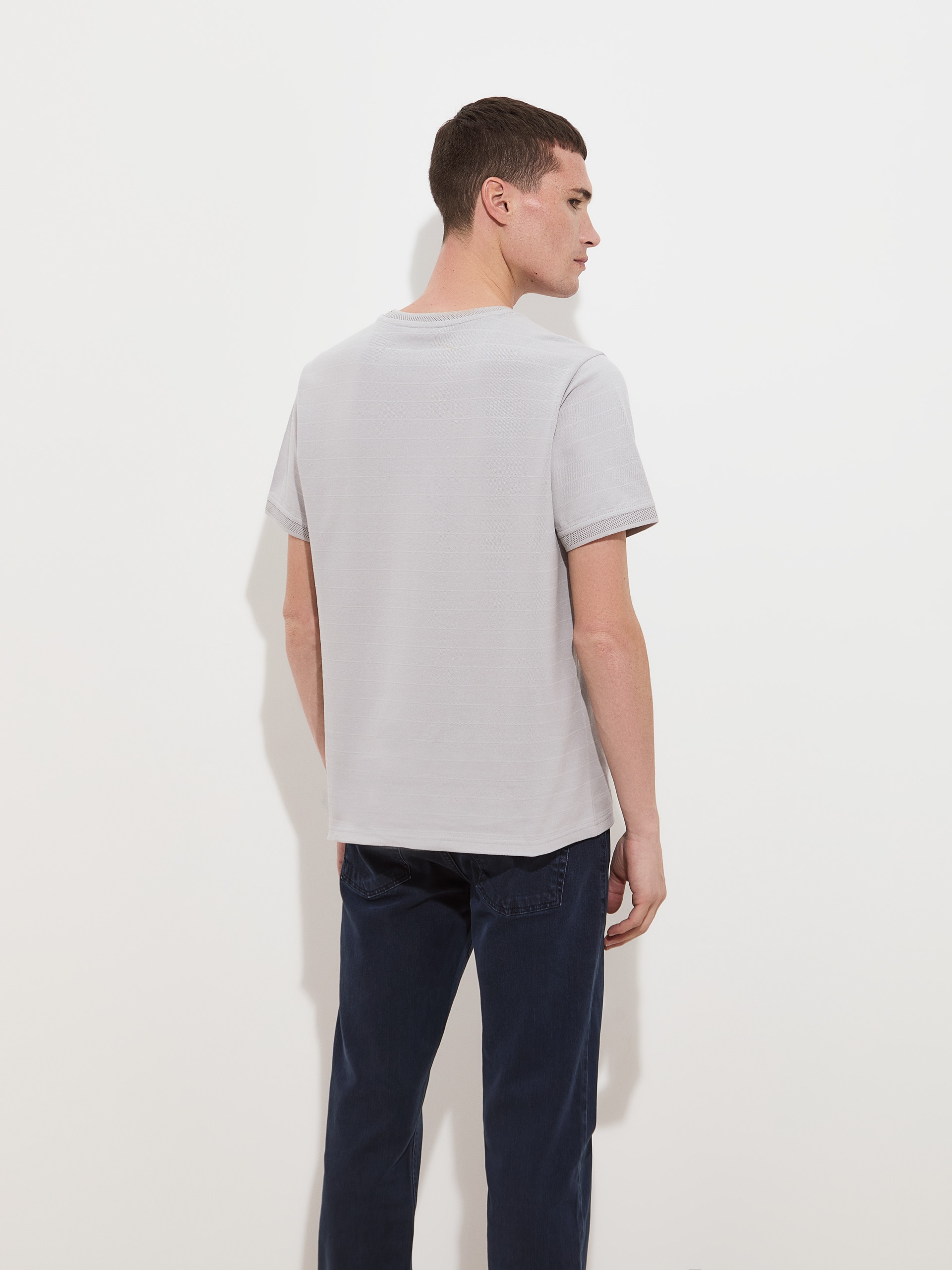 T-shirt de Algodão com Riscas Cinzento-4