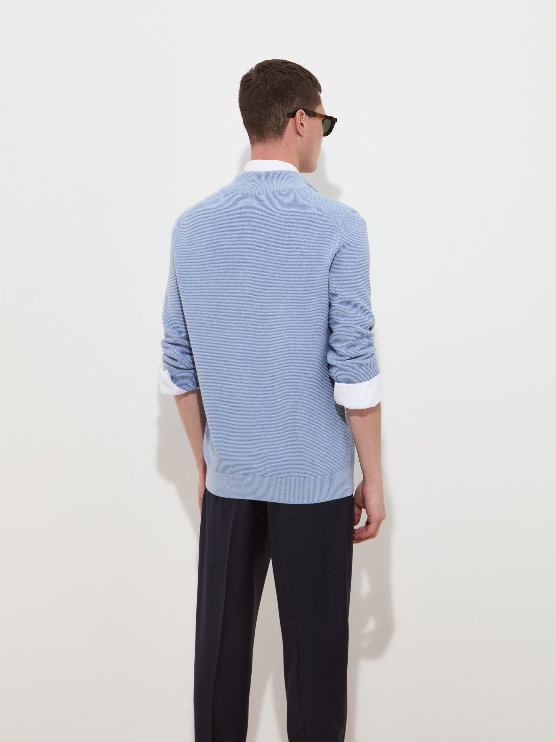Camisola de Malha com Meio-fecho Azul-claro-4