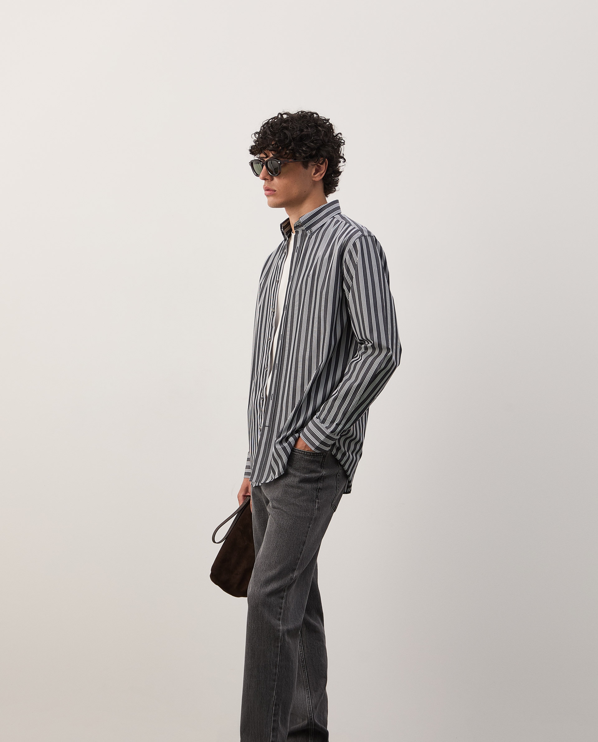 Camisas regular fit às riscas Preto-3