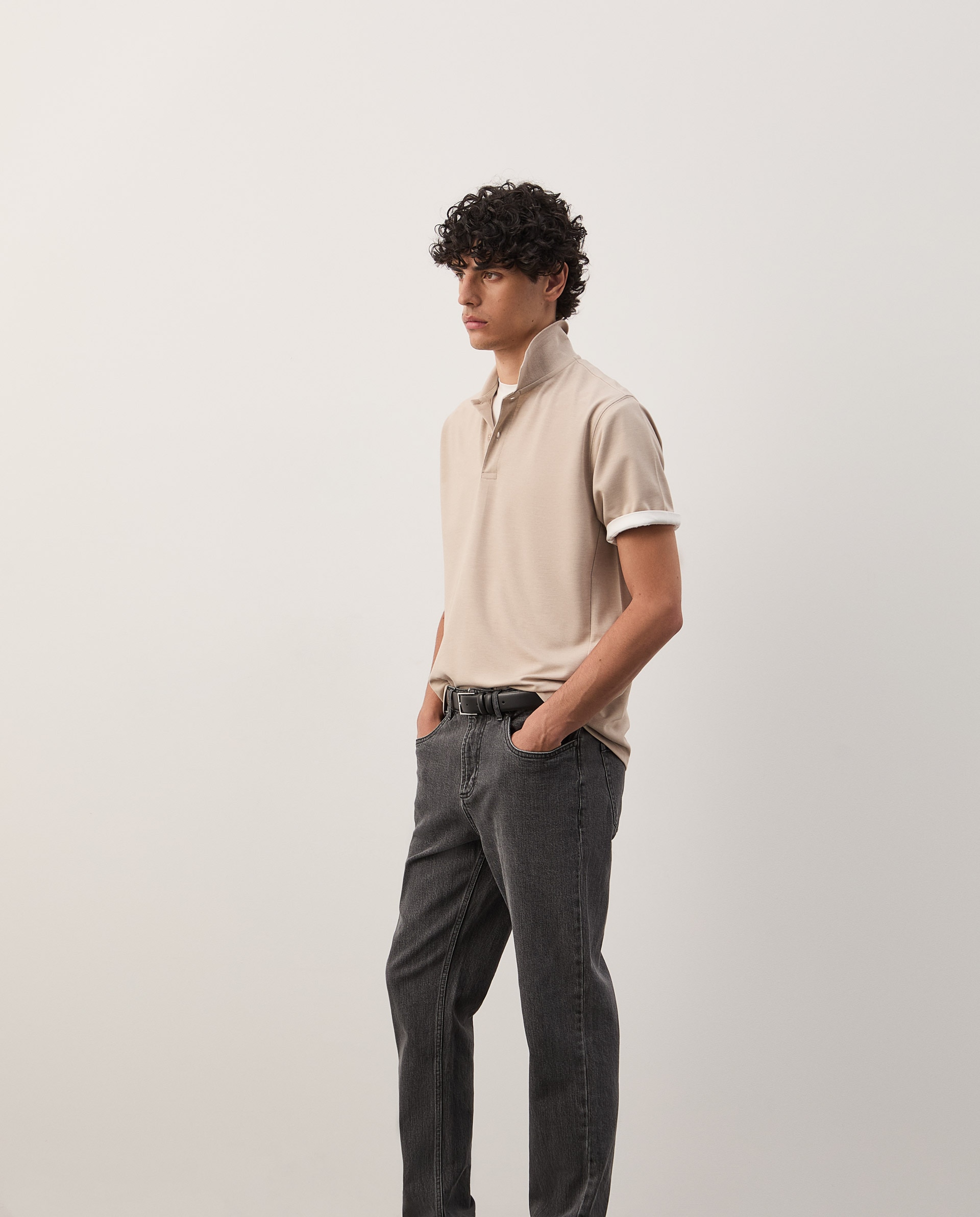 Polo de malha regular fit Bege-3