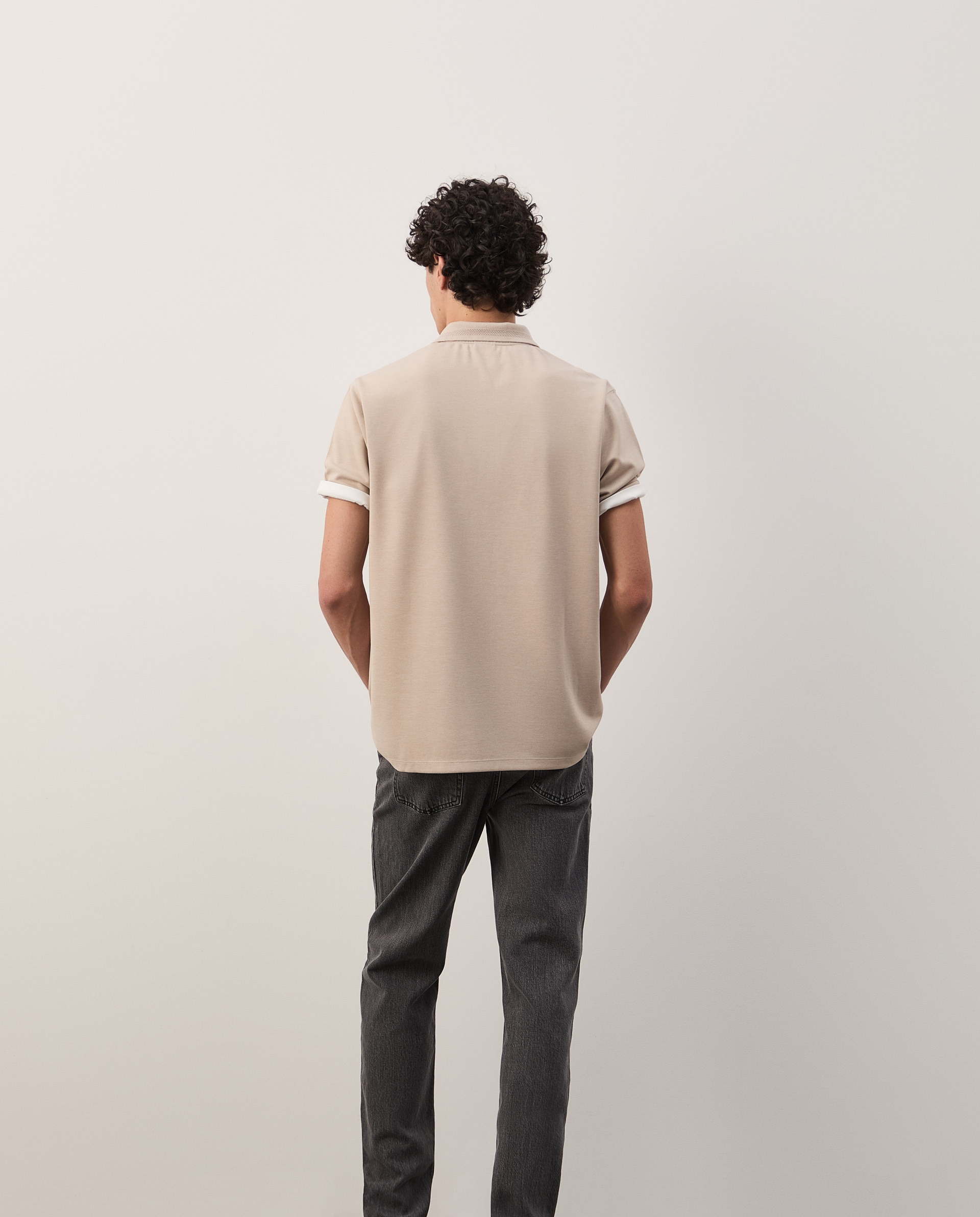 Polo de malha regular fit Bege-4