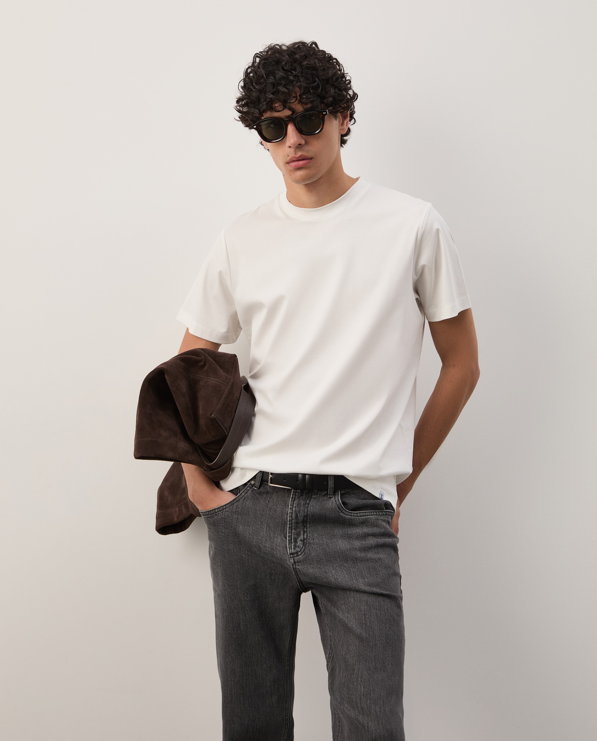 T-shirt básica em seda e algodão Branco-2