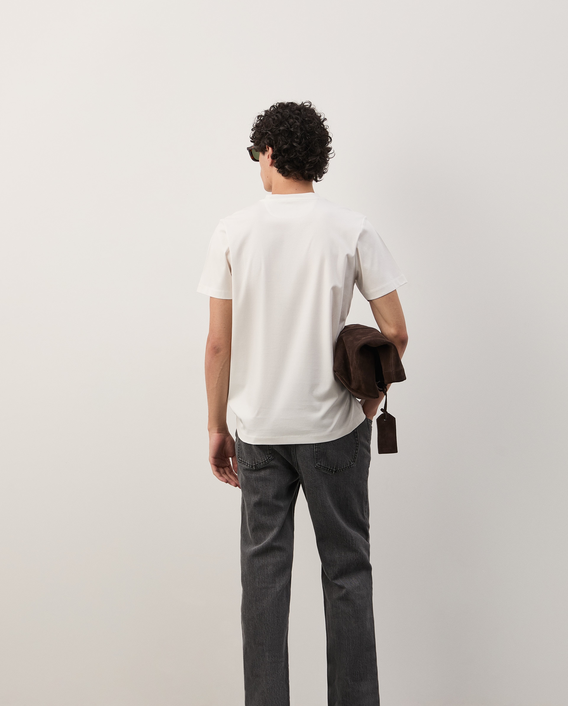 T-shirt básica em seda e algodão Branco-4