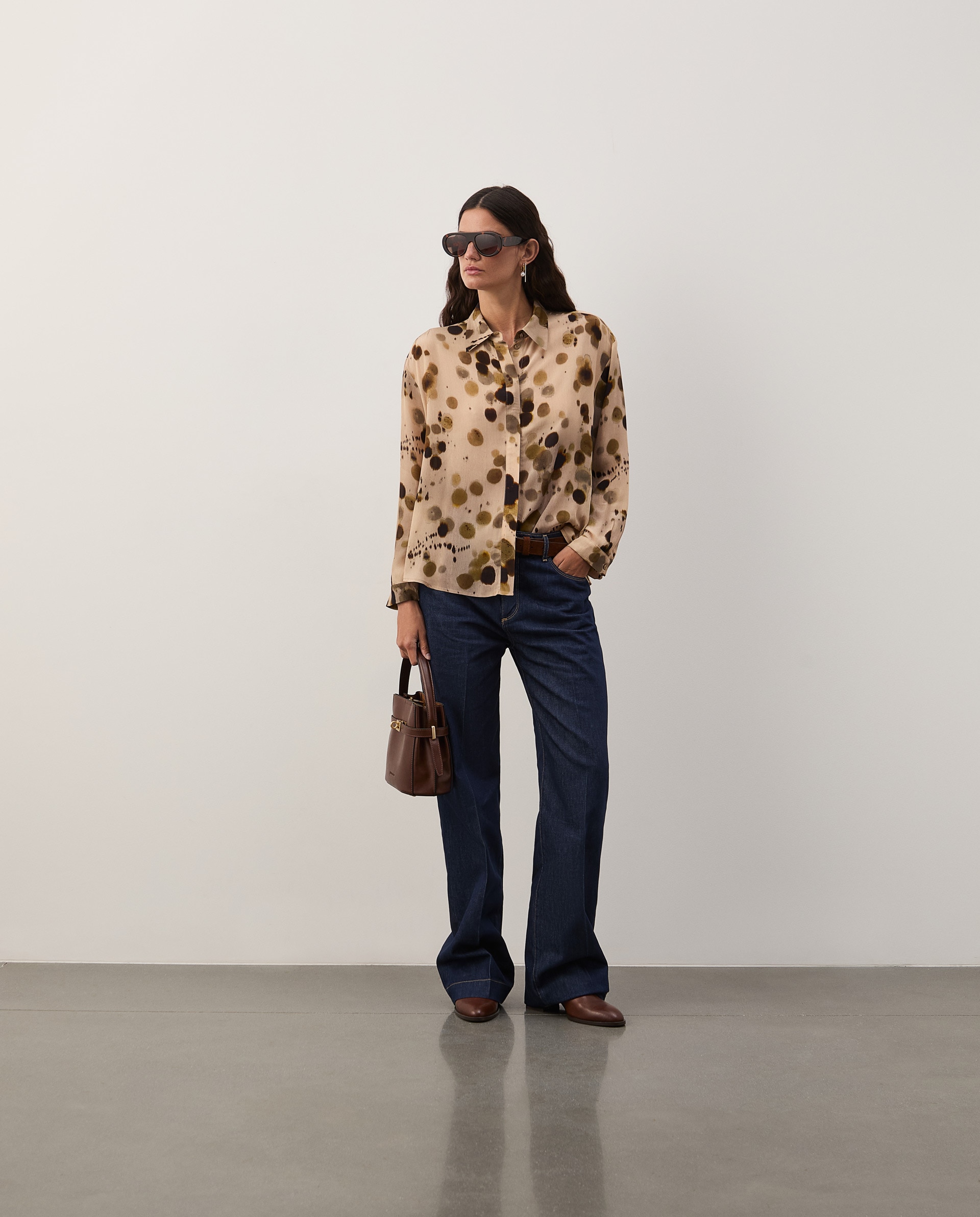 Blusa fluída estampada Caqui-2