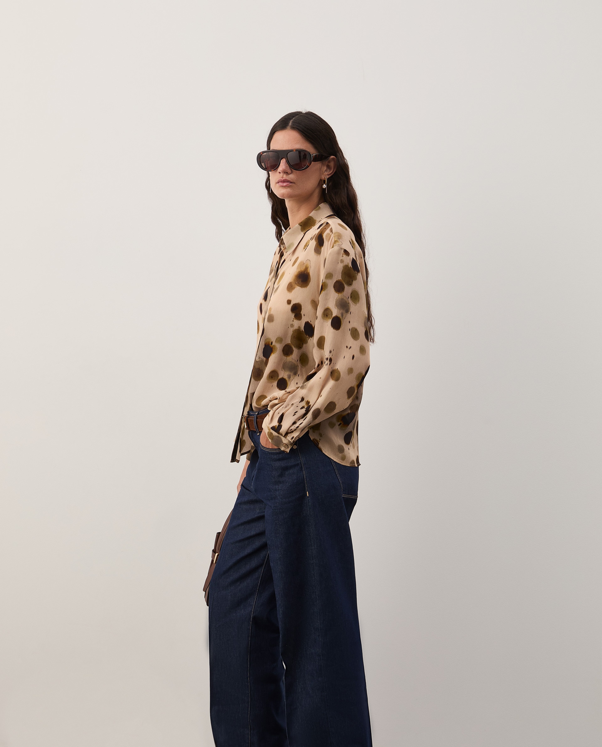 Blusa fluída estampada Caqui-3