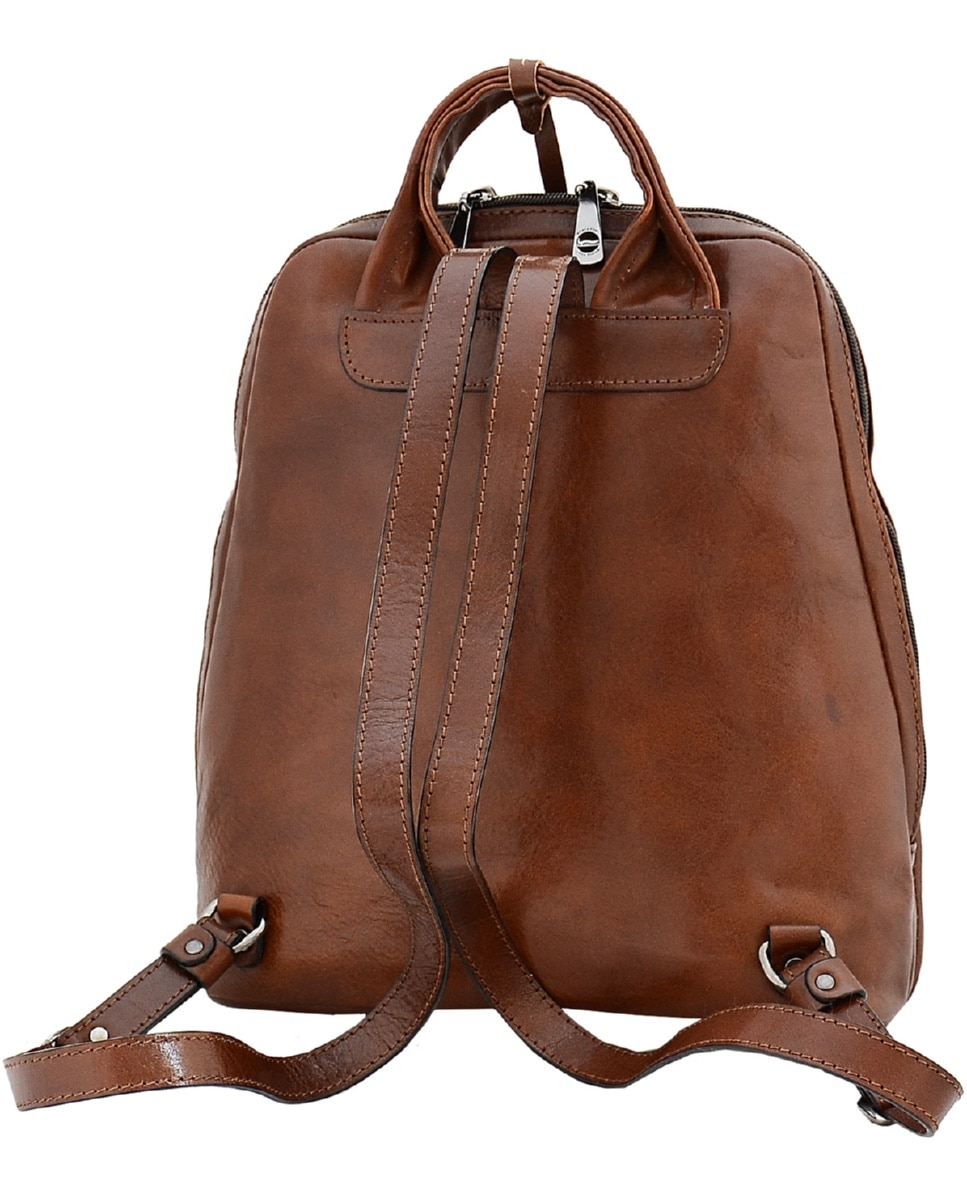 Mochila de Senhora ARIZONA em pele de bovino com curtimenta vegetal de origem italiana em Conhaque Castanho-claro-2