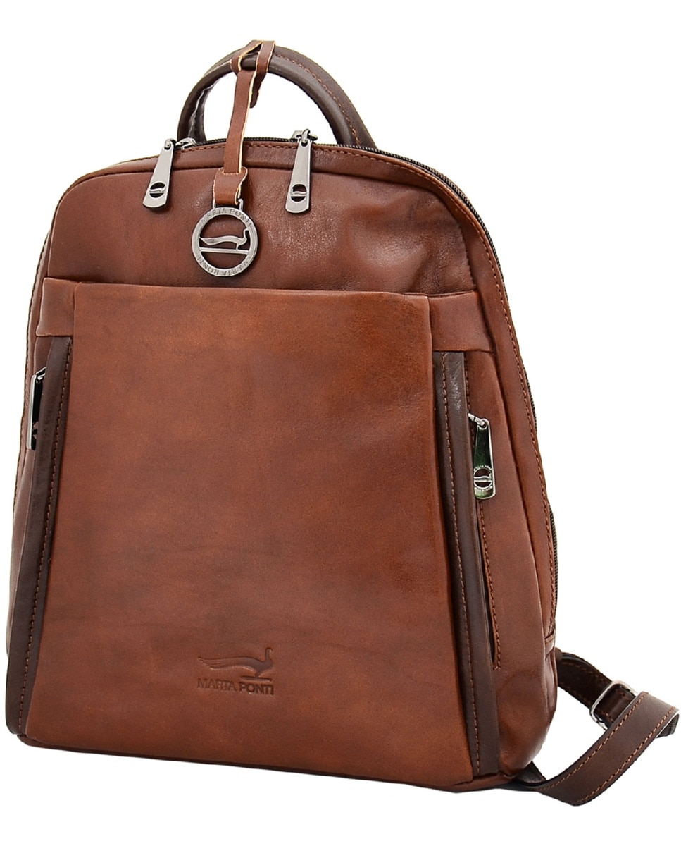Mochila de Senhora ARIZONA em pele de bovino com curtimenta vegetal de origem italiana em Conhaque Castanho-1