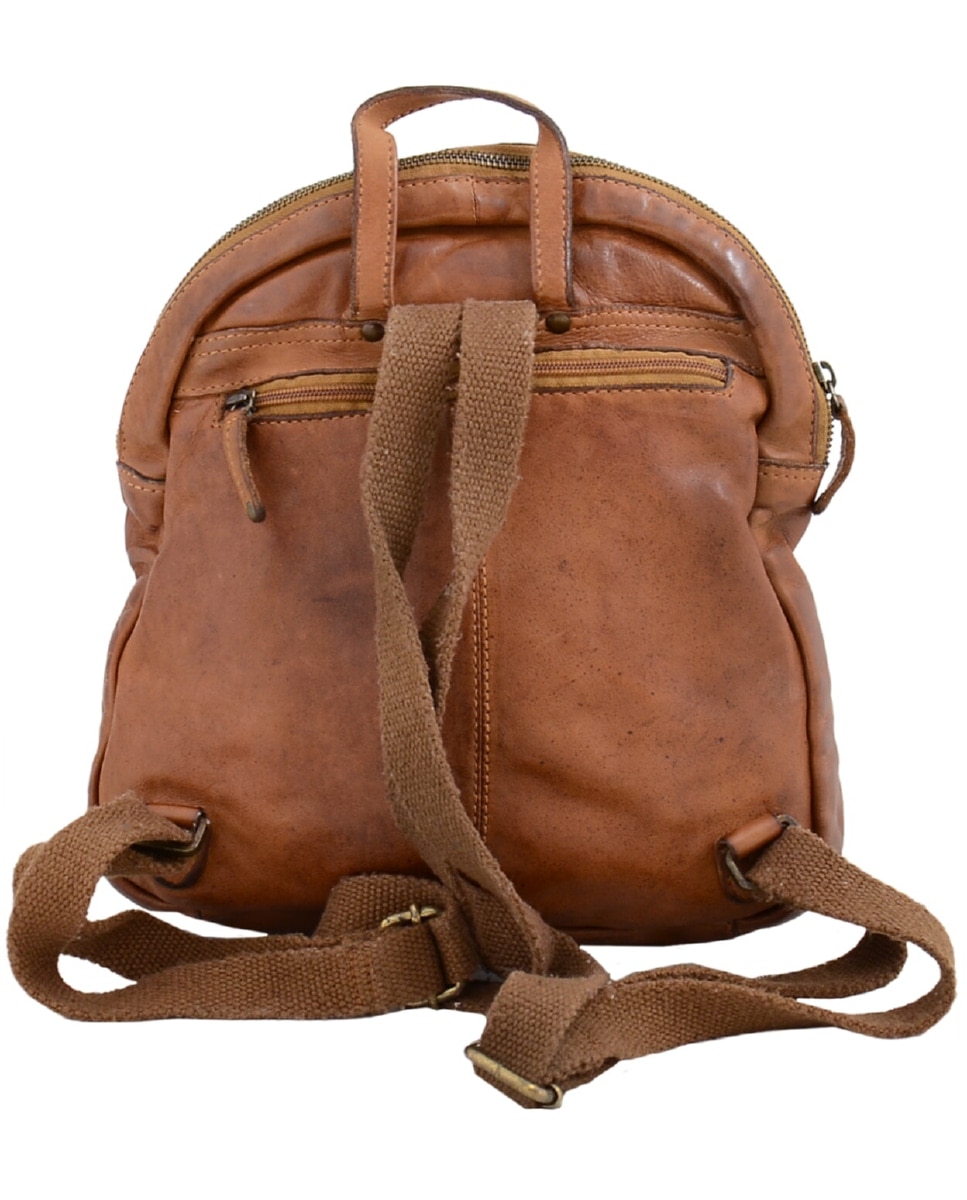 Mochila de Homem OSLO em pele de curtimenta vegetal lavada em Camel Castanho-2