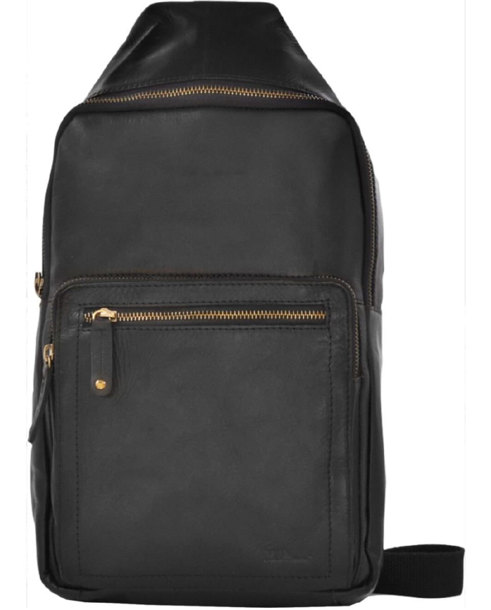 Imagem 0 de Bolsa de Tiracolo de Homem ADVENTURE em pele de bovino com curtimenta semivegetal e acabamento rústico em Preto