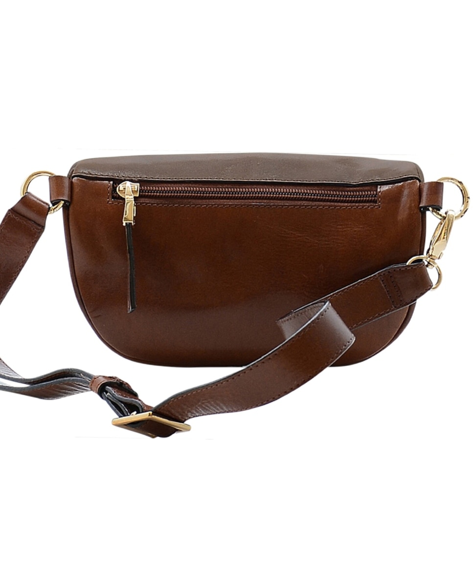 Bolsa de Cintura TROPICAL em pele de bovino com curtimenta vegetal de origem italiana em Conhaque Castanho-claro-3