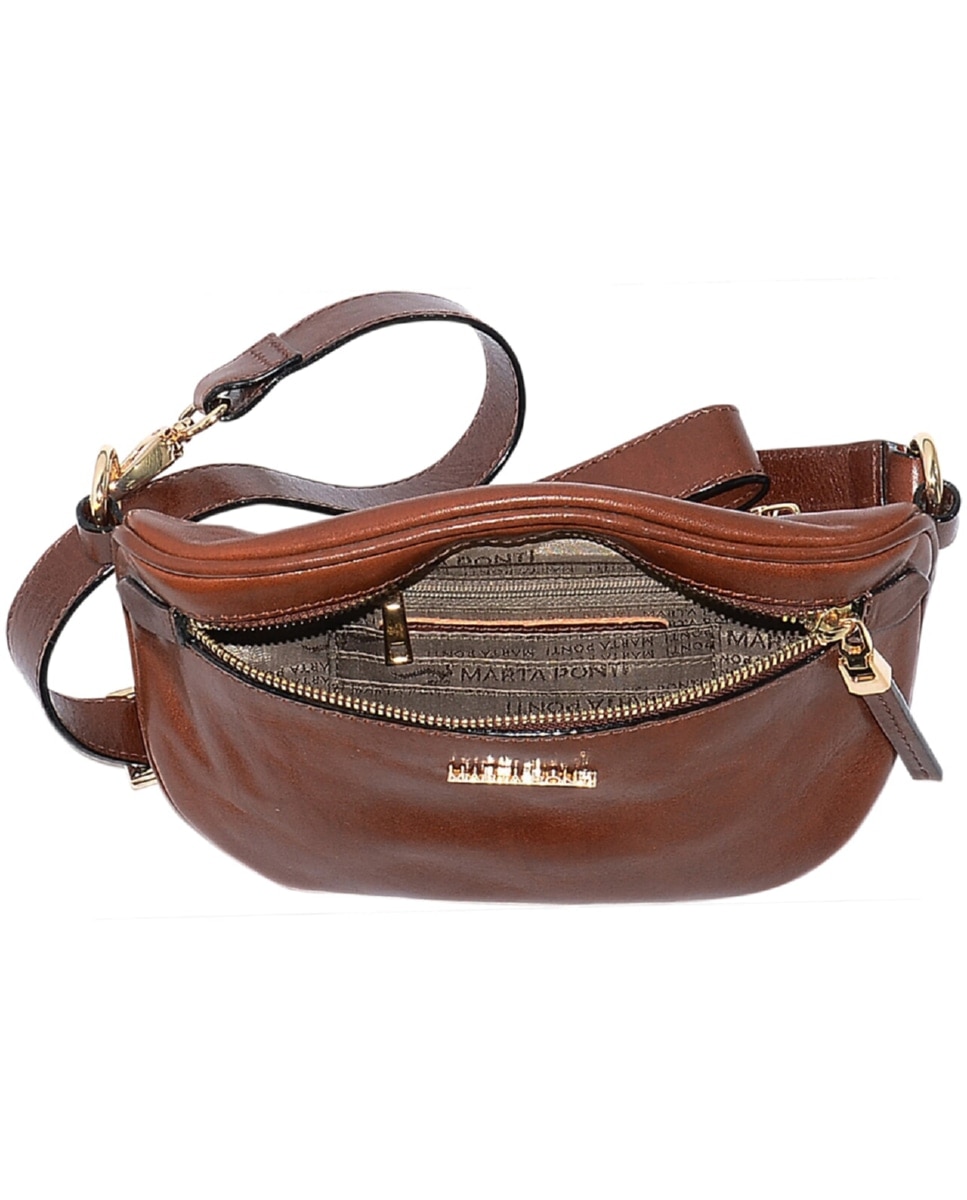 Bolsa de Cintura TROPICAL em pele de bovino com curtimenta vegetal de origem italiana em Conhaque Castanho-claro-4