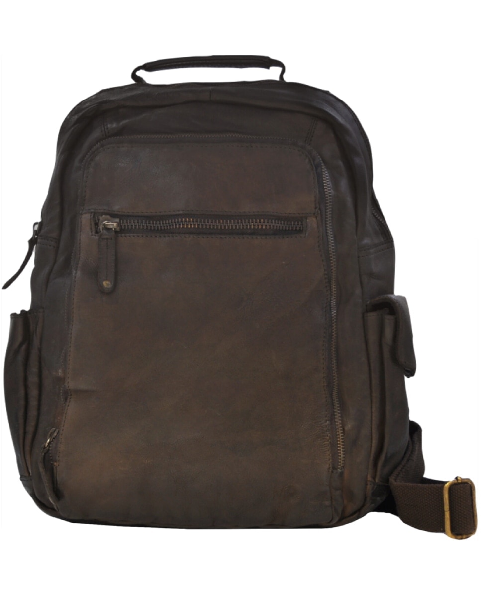 Imagem 0 de Mochila de Homem OSLO em pele de curtimenta vegetal lavada em Castanho